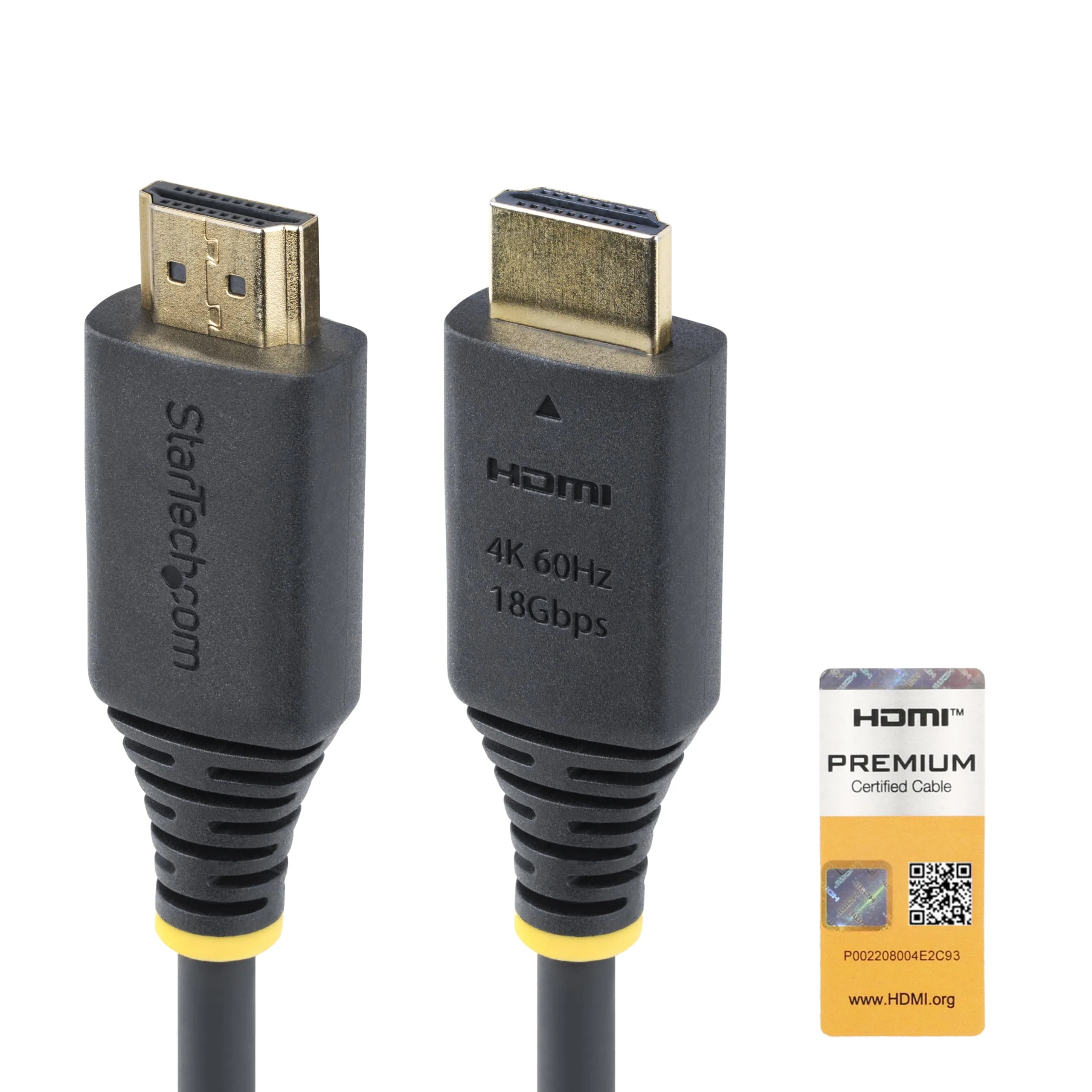 StarTech.com 2m (6.6ft) Premium Certified High Speed HDMI Cable, 4K 60Hz/1440p 144Hz, 18Gbps, UHD HDMI 2.0 Cord, TPE Jacket