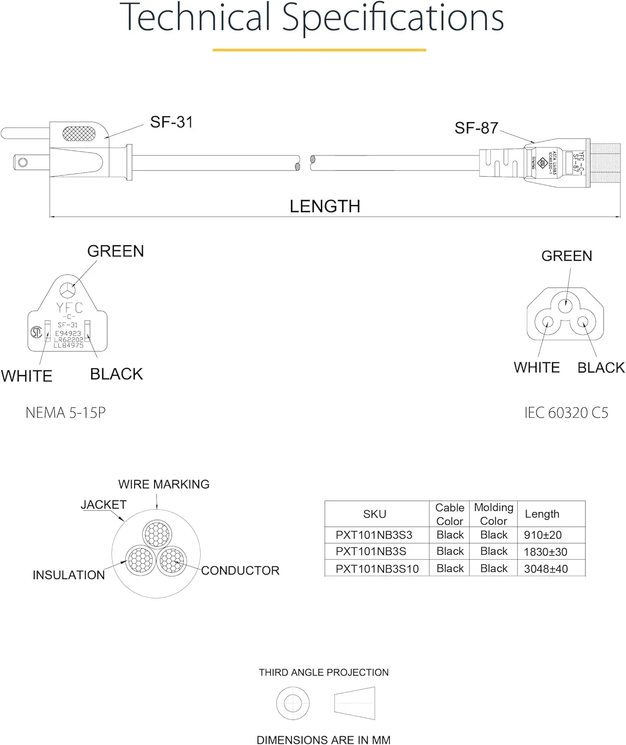 StarTech.com Laptop Power Cord NEMA 5-15P to IEC C5 18AWG 10A 125V