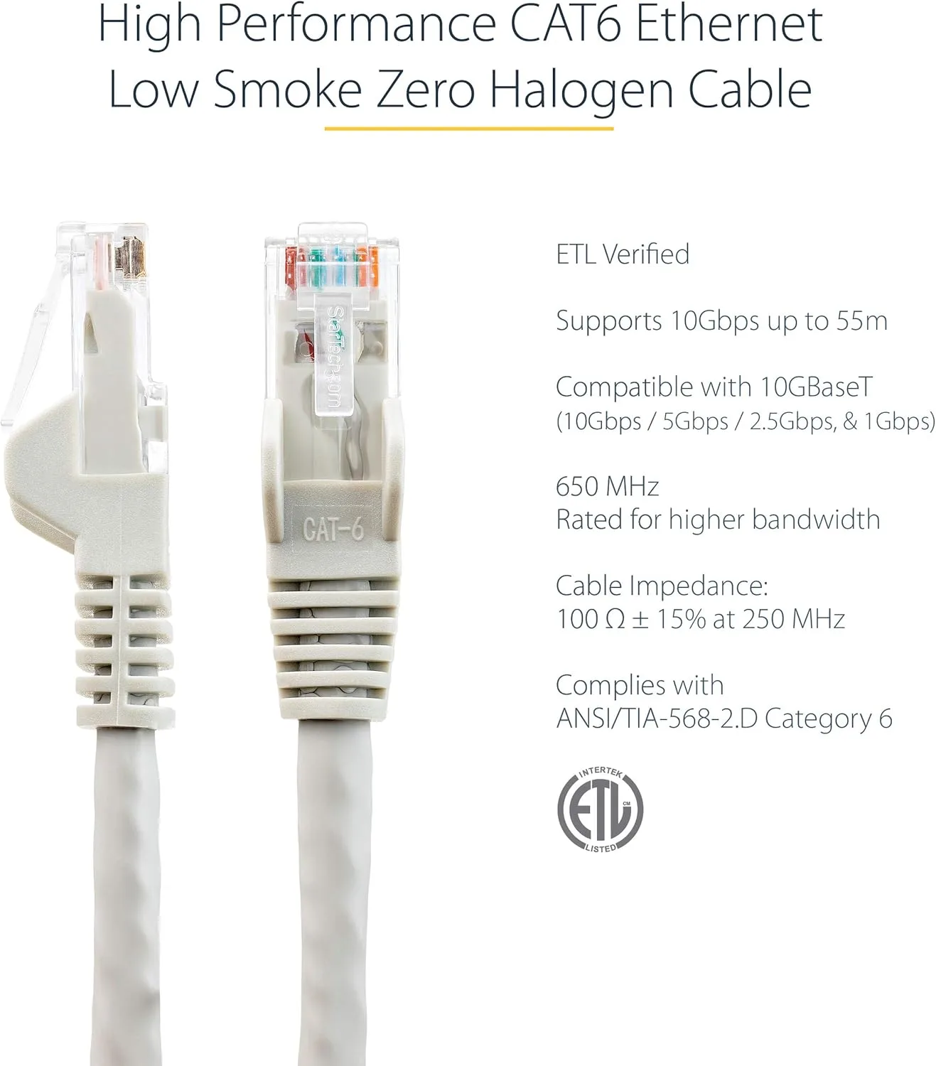 StarTech.com LSZH CAT6 Ethernet Patch Cable - 10 Gigabit 650MHz, 100W PoE, Snagless RJ45