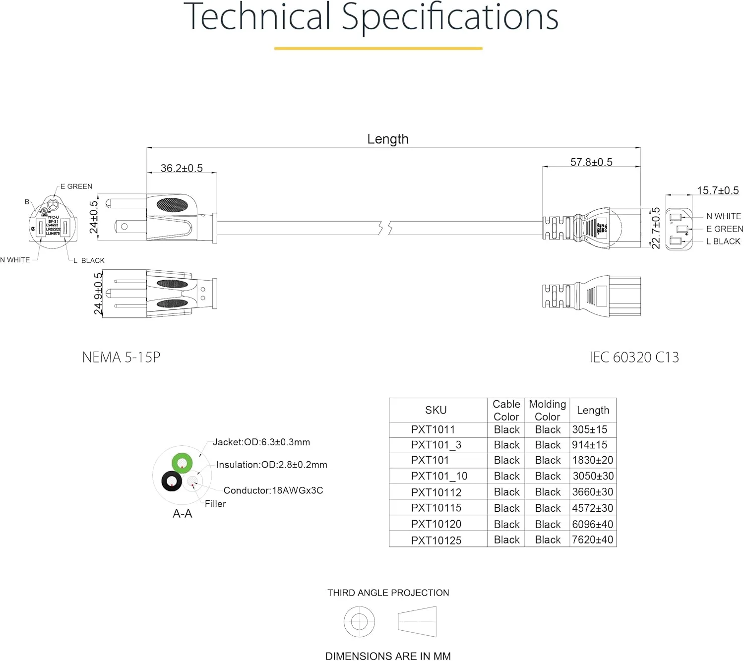 StarTech.com NEMA 5-15P to IEC 60320 C13 Computer Power Cord