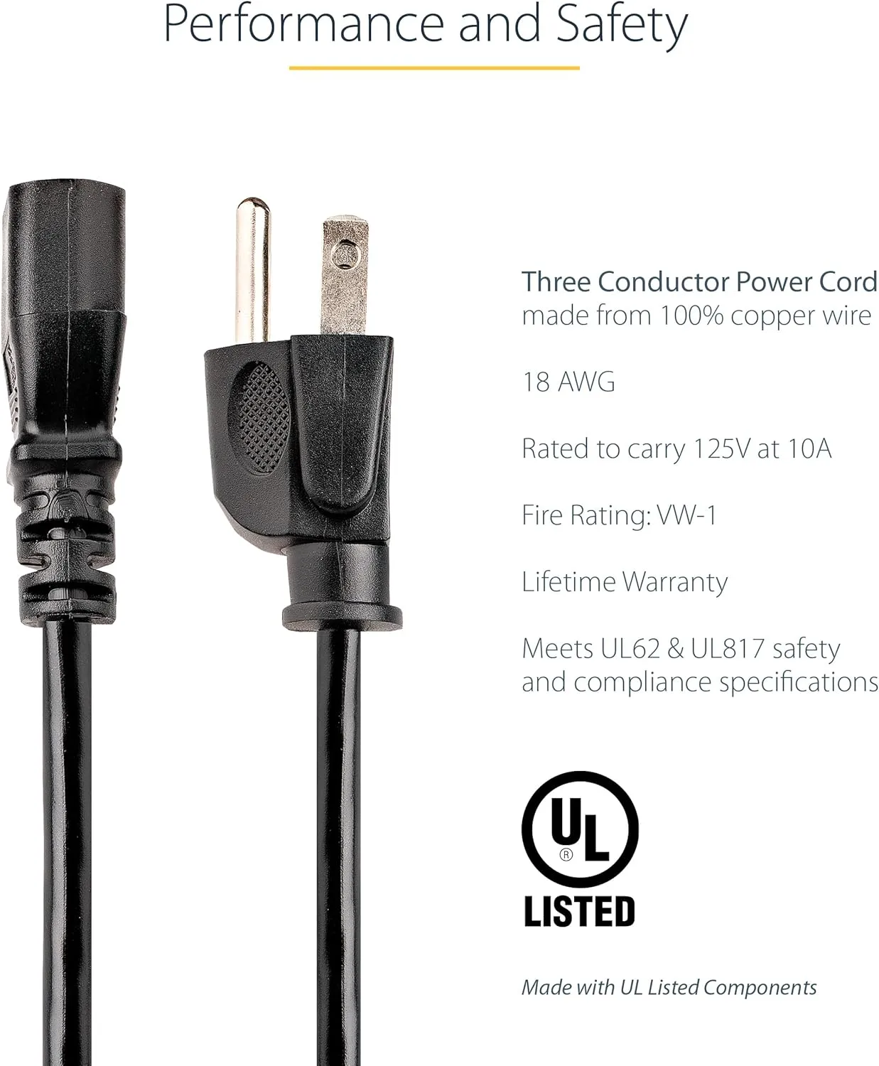 StarTech.com NEMA 5-15P to IEC 60320 C13 Computer Power Cord