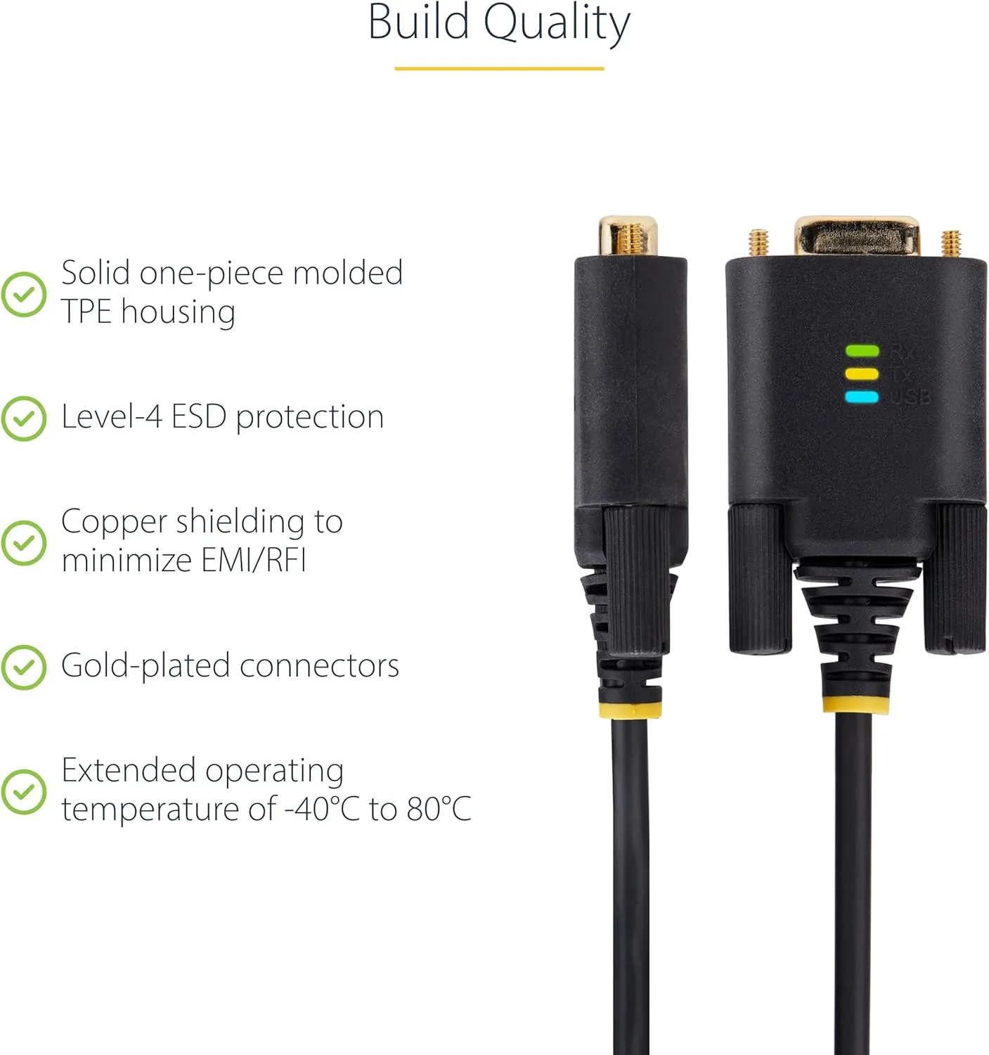 StarTech.com 10ft/3m USB to Serial Adapter Cable, COM Retention, FTDI IC, USB-A to DB9 RS232, Interchangeable DB9 Screws/Nuts