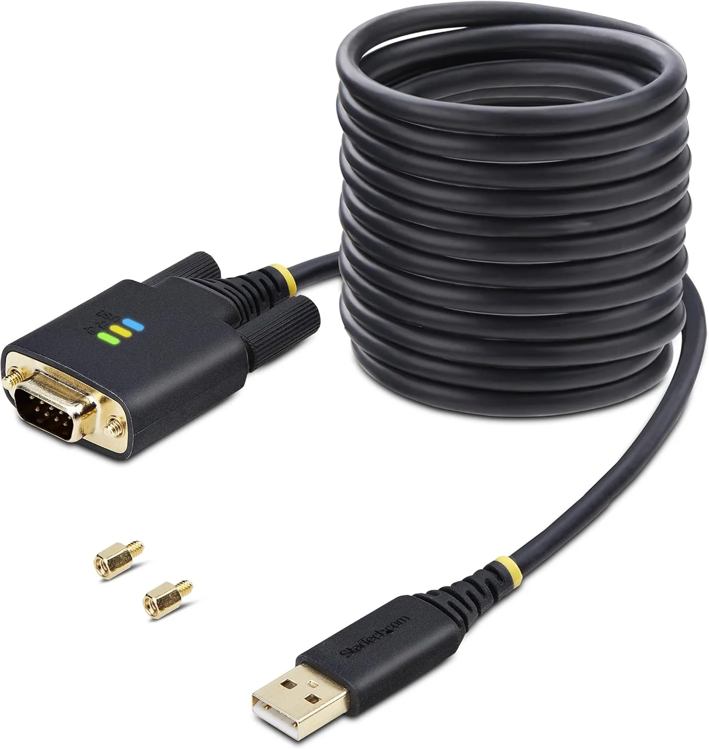 StarTech.com 10ft/3m USB to Serial Adapter Cable, COM Retention, FTDI IC, USB-A to DB9 RS232, Interchangeable DB9 Screws/Nuts