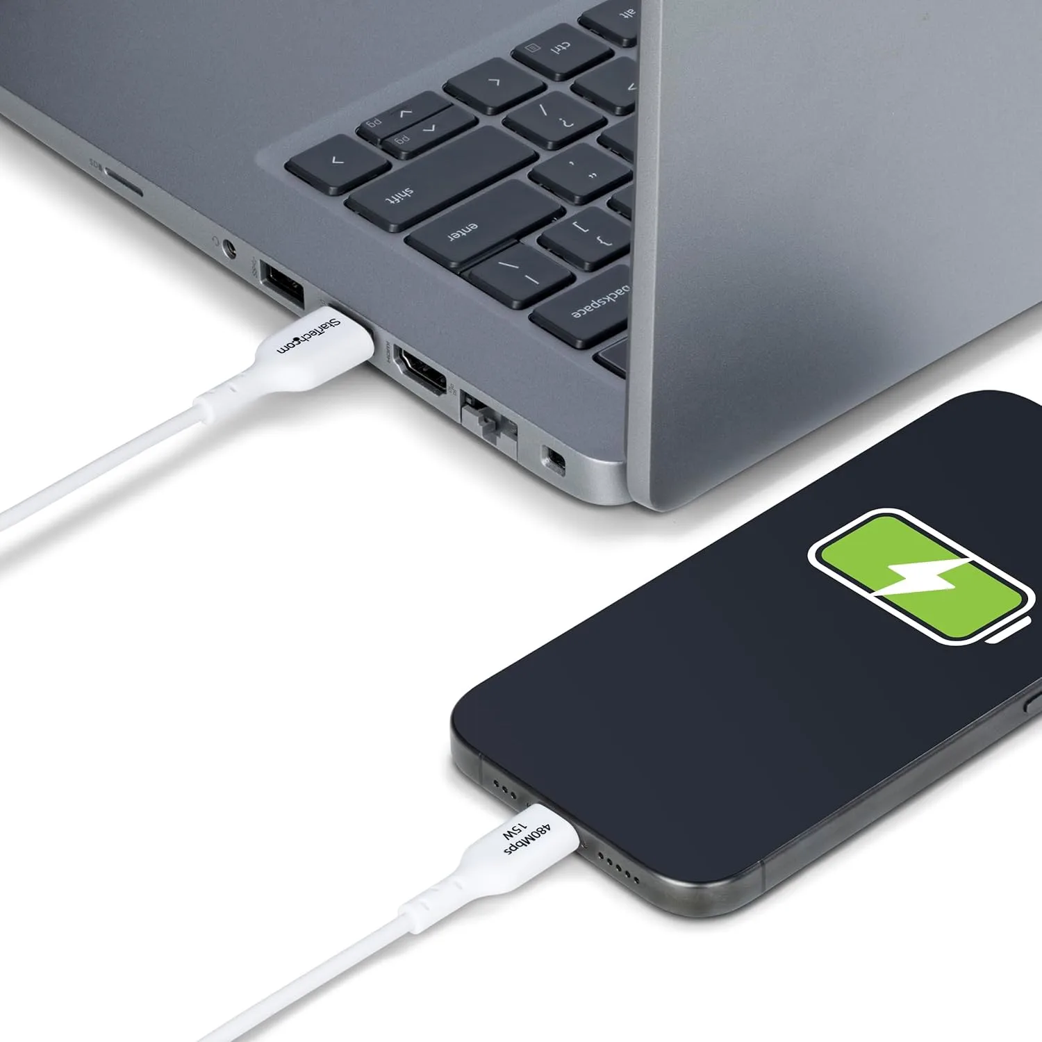 StarTech.com 6ft (1.8m) USB-A to USB-C Charging Cable, Charge & Sync, 3A, USB 2.0, TPE Jacket, White USB Charging Cord