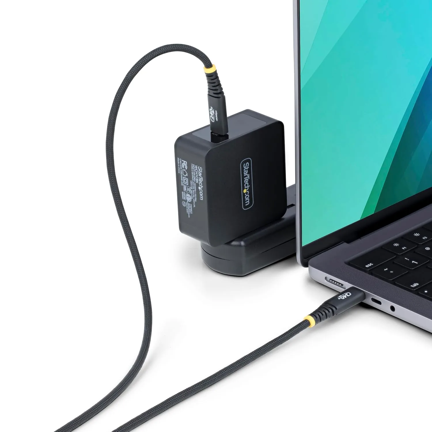 StarTech.com 3ft (91cm) USB-C Charging Cable, 240W (5A) PD EPR, Dual-Layer Silicone/Braided Jacket, Laptop Charger Cord