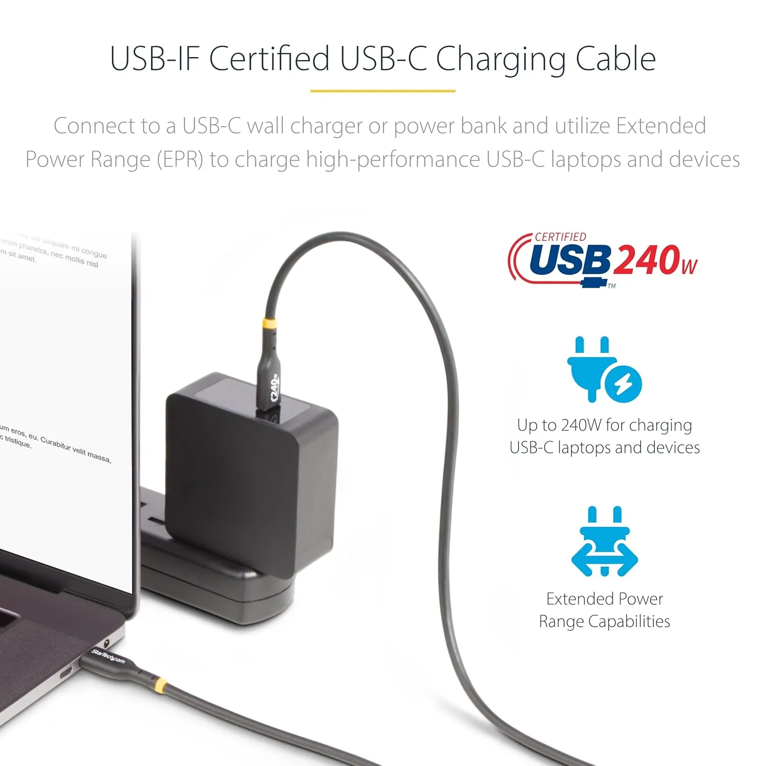 StarTech.com USB-C Charging Cable, USB-IF Certified, 240W PD 3.1 EPR