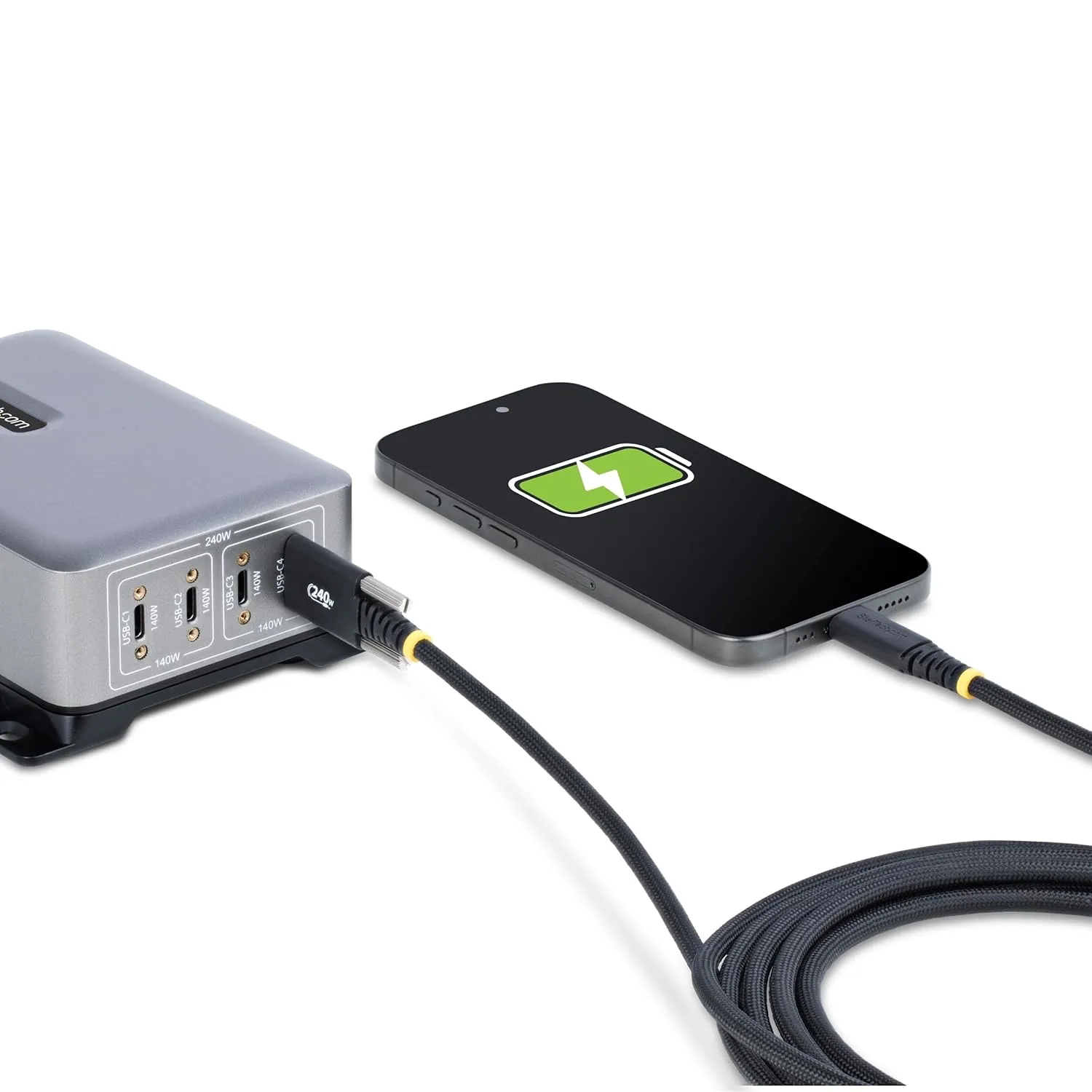 StarTech.com 6.6ft (2m) USB-C Charging Cable, Side Screw Locking, 240W (5A) PD EPR, Dual-Layer Silicone/Braided Jacket
