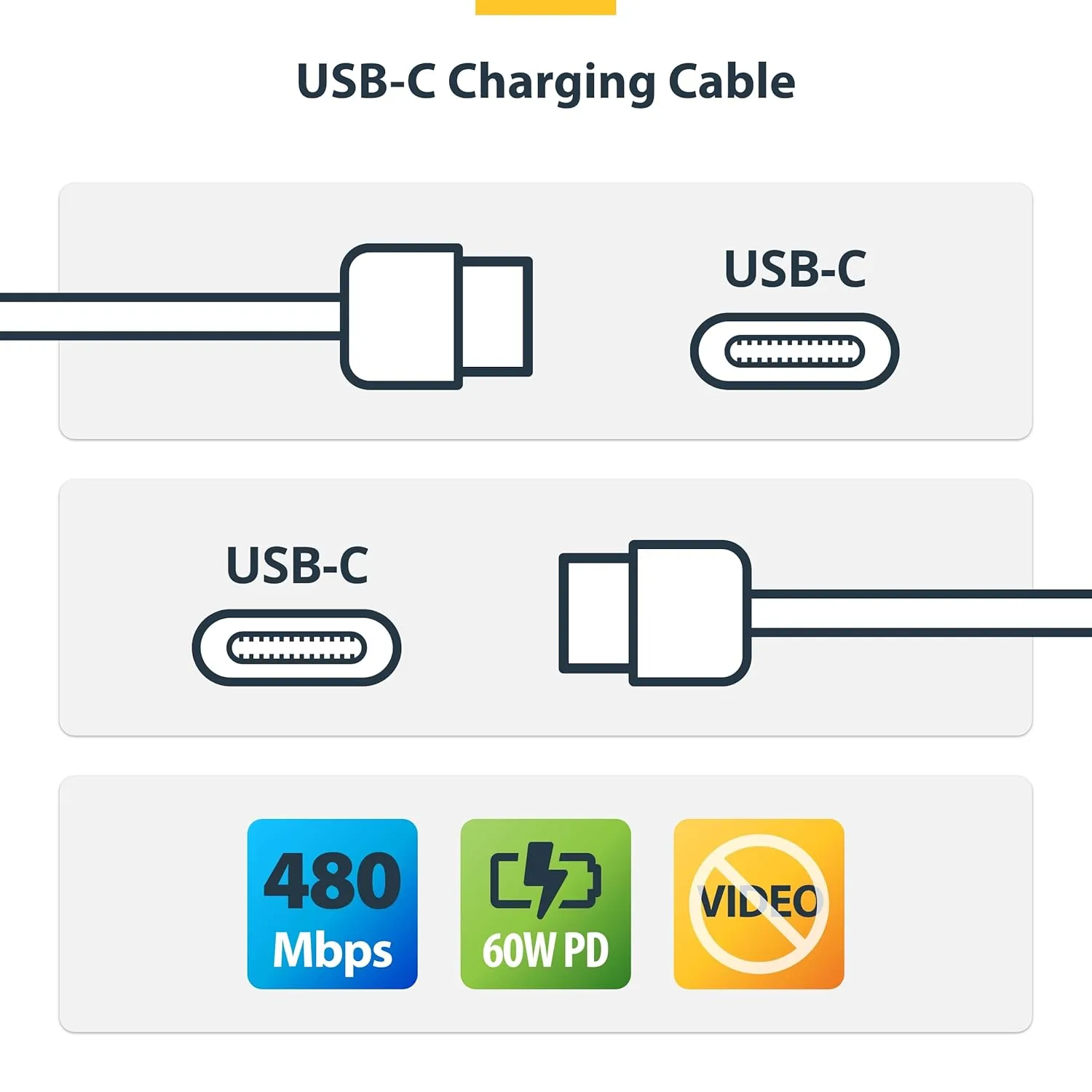 StarTech.com 1m (3.3ft) White USB-C Charging Cable, USB C Cable, USB 2.0 Type-C Laptop Charger Cord, 60W Power Delivery, M/M