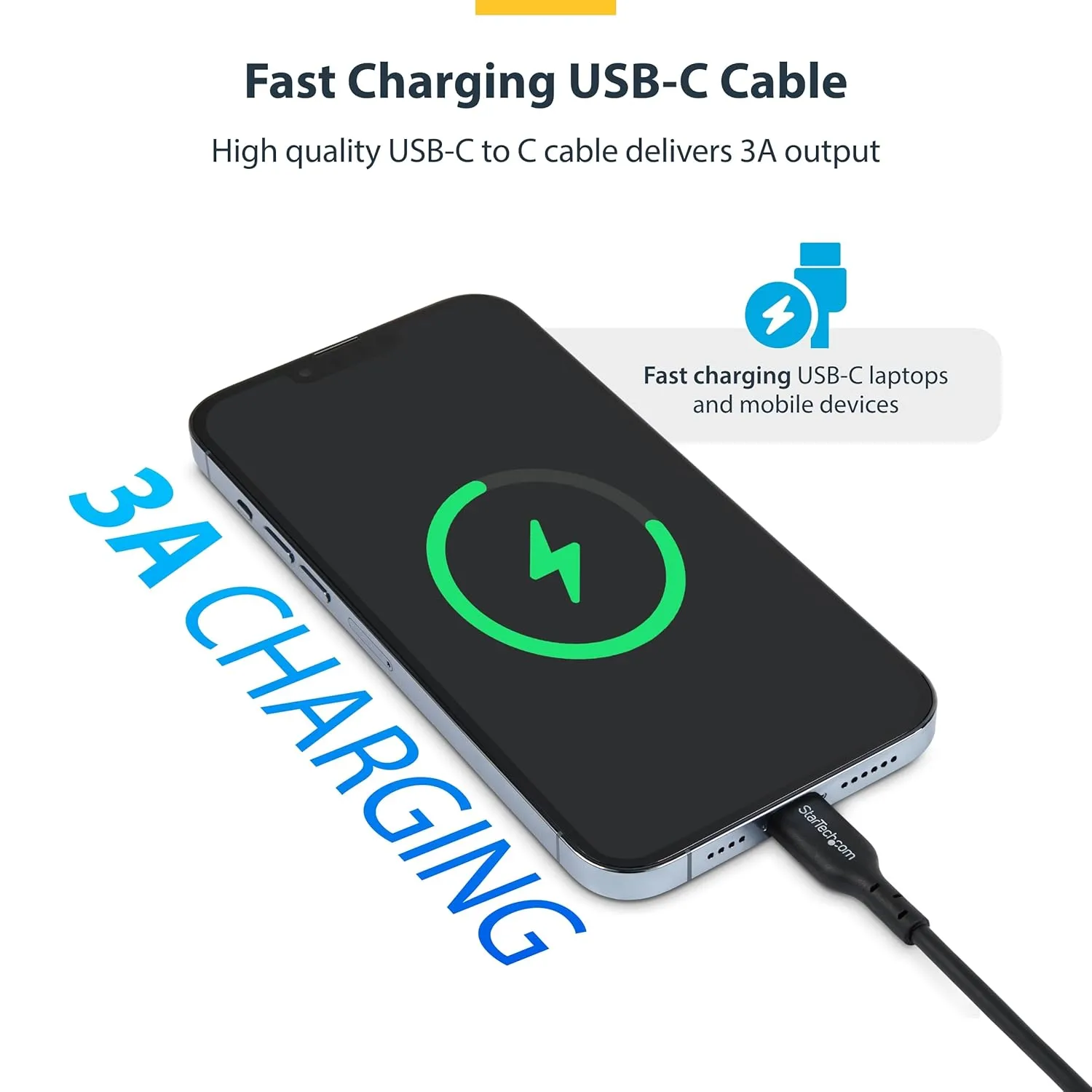 StarTech.com 6ft (1.8m) USB-C Charging Cable, USB C Cable, USB 2.0 Type-C Laptop Charger Cord, 60W 3A Power Delivery, M/M