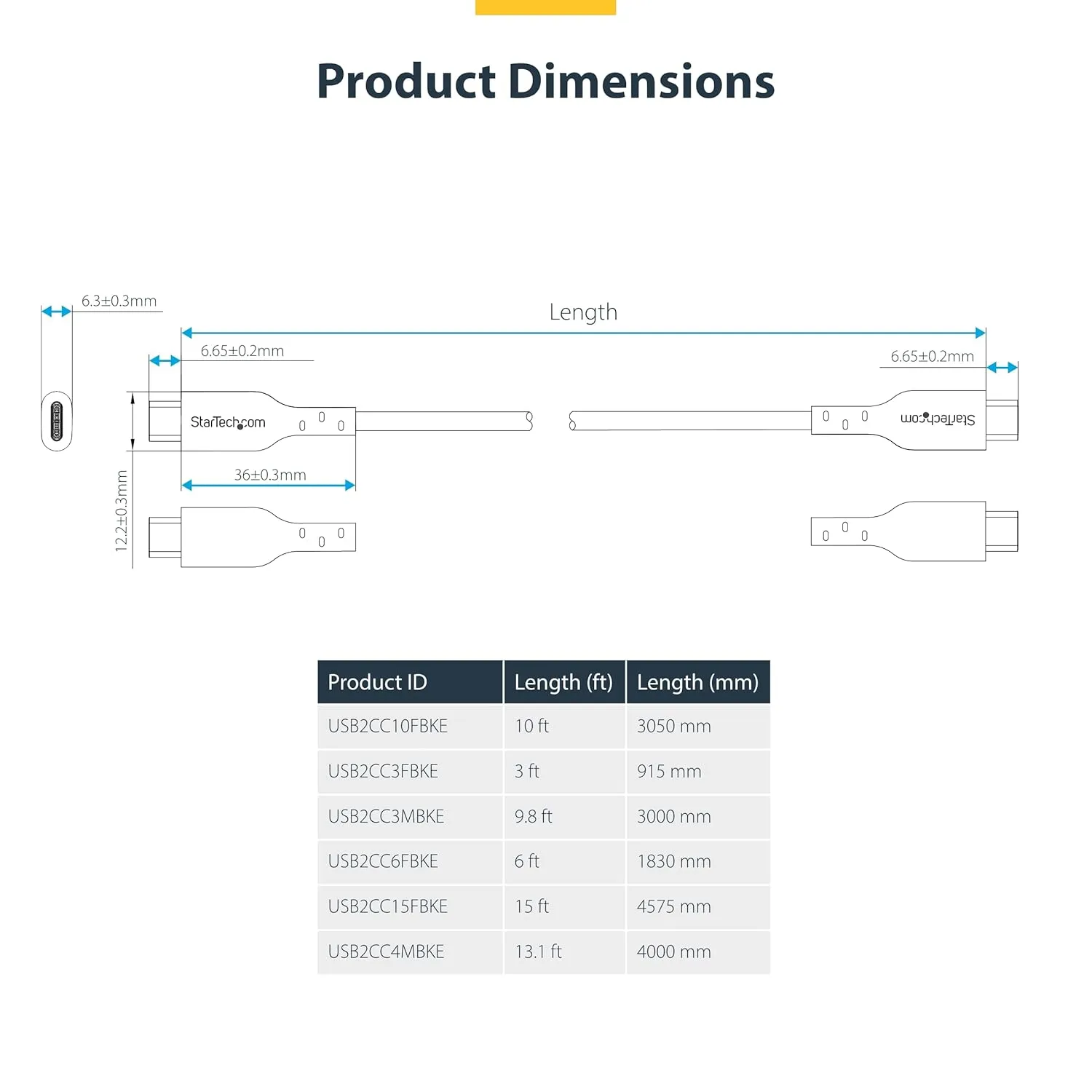 StarTech.com 6ft (1.8m) USB-C Charging Cable, USB C Cable, USB 2.0 Type-C Laptop Charger Cord, 60W 3A Power Delivery, M/M