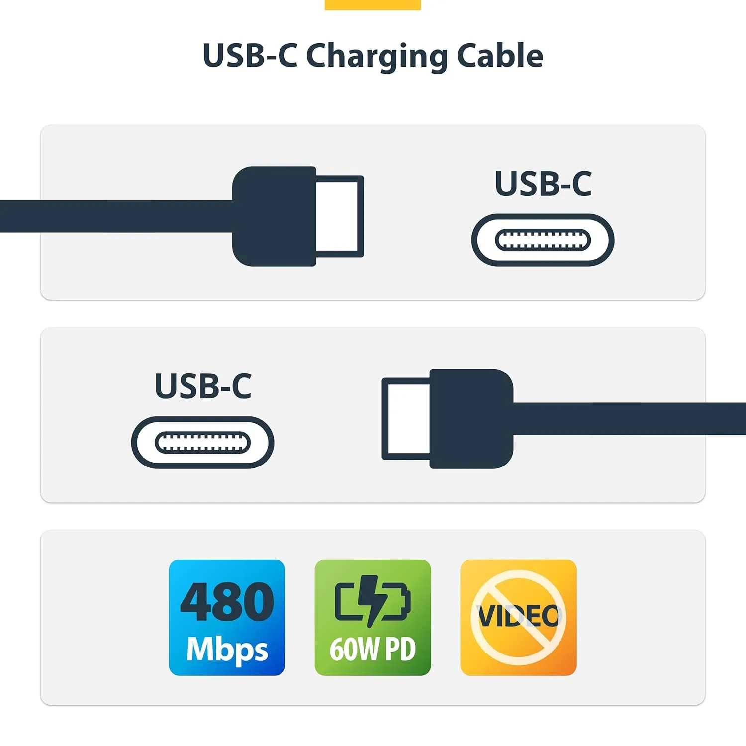 StarTech.com 3ft (0.9m) USB-C Charging Cable, USB C Cable, USB 2.0 Type-C Laptop Charger Cord, 60W 3A Power Delivery, M/M