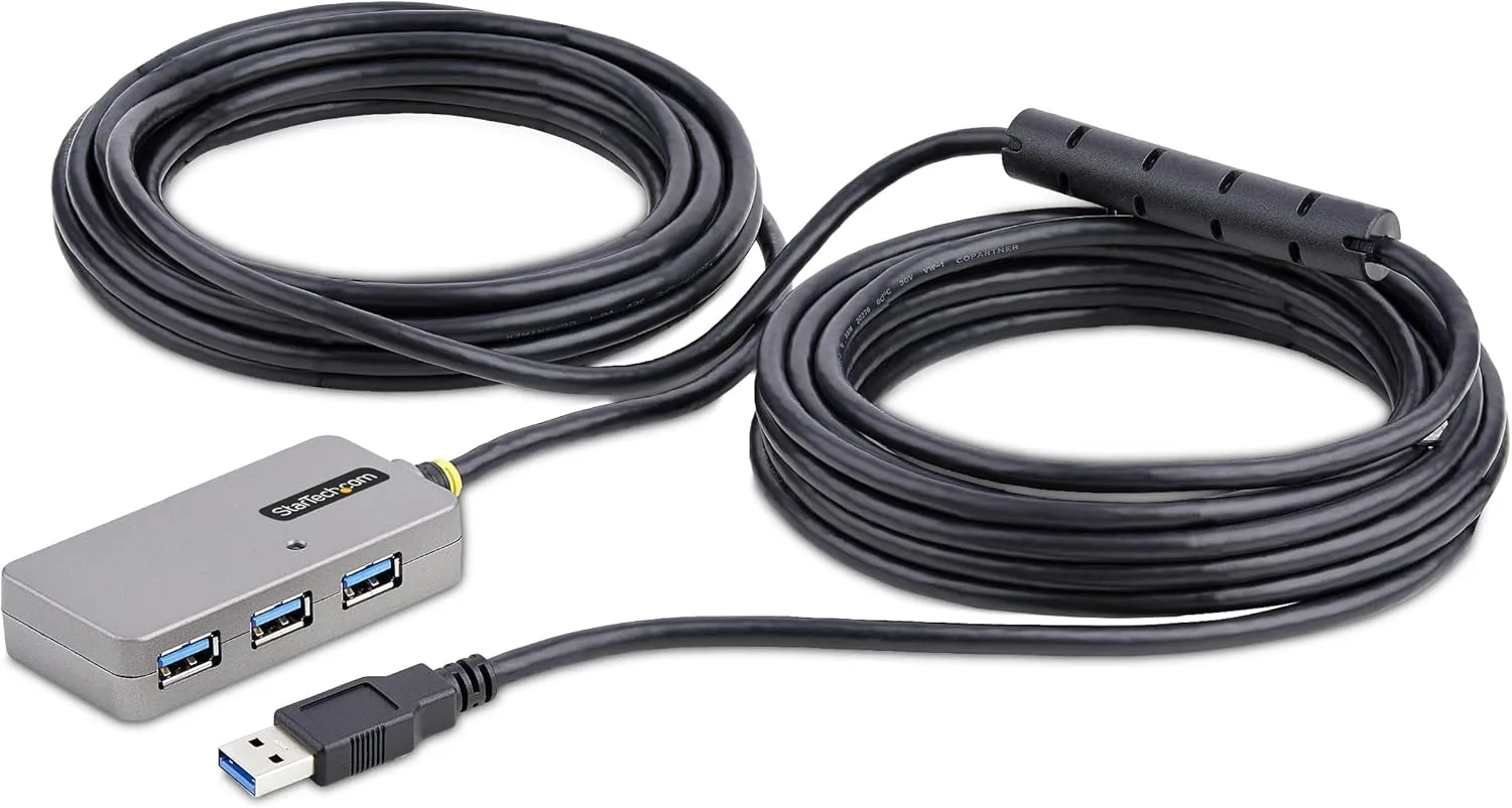 StarTech.com USB Extender Hub, 10m USB 3.0 Extension Cable w/ 4-Port USB-A Hub, Active/Bus Powered USB Repeater Cable