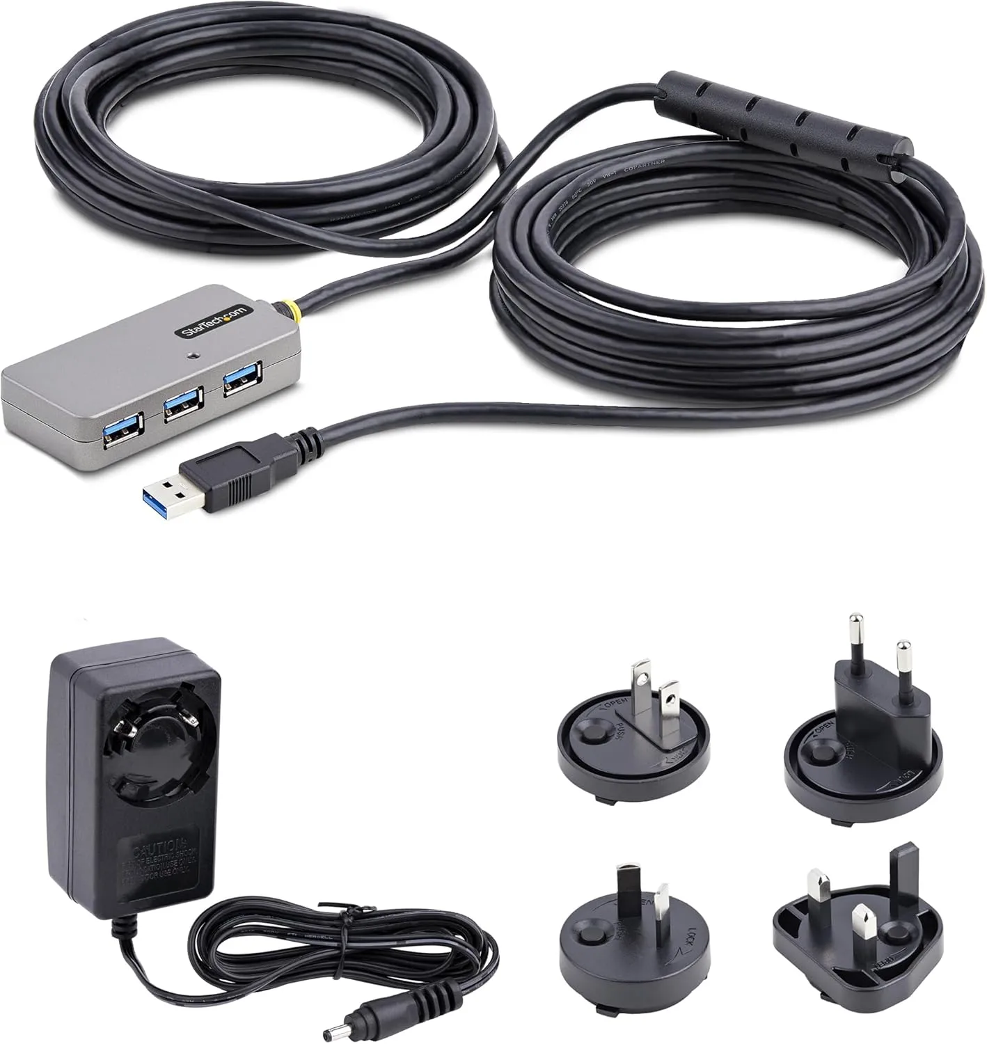 StarTech.com USB Extender Hub, 10m USB 3.0 Extension Cable w/ 4-Port USB-A Hub, Active/Bus Powered USB Repeater Cable