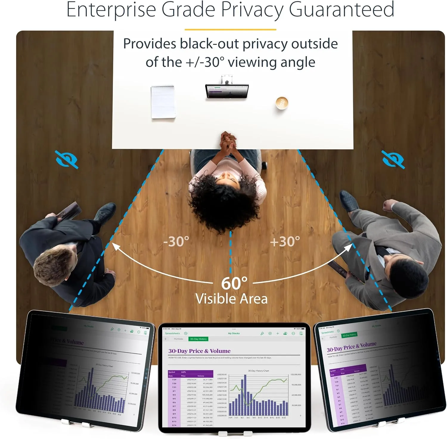 StarTech.com 4-Way Privacy Screen for iPad Pro, Portrait/Landscape, Touch-Enabled, +/- 30° View