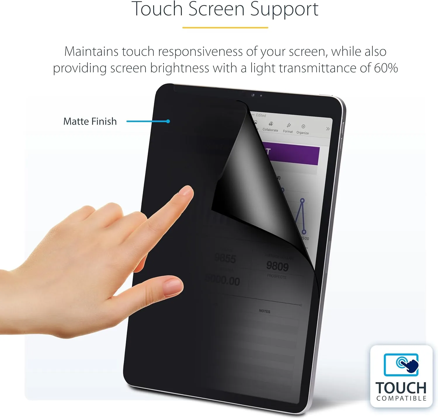StarTech.com 4-Way Privacy Screen for iPad Pro, Portrait/Landscape, Touch-Enabled, +/- 30° View