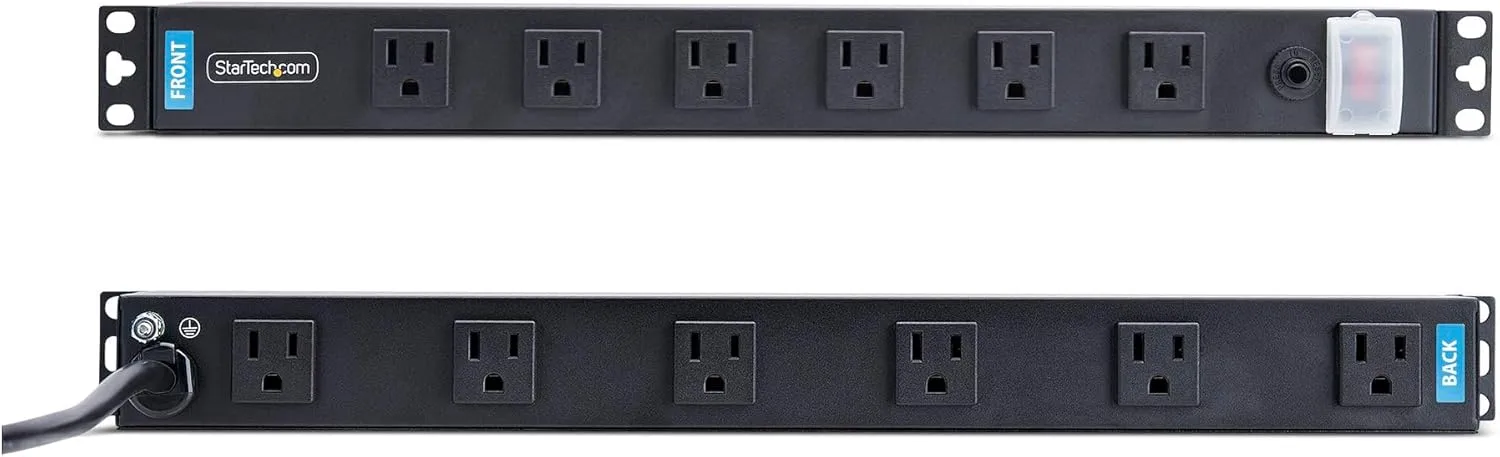 StarTech.com 12-Outlet Rackmount PDU, 1U Server Power Strip, Wide-Spaced Right-Angle Ports, Mounted Power Distribution Unit