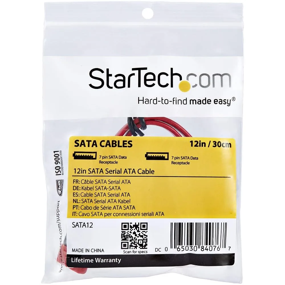 StarTech 12in SATA 7-pin Serial ATA Cable - Male to Male - Red