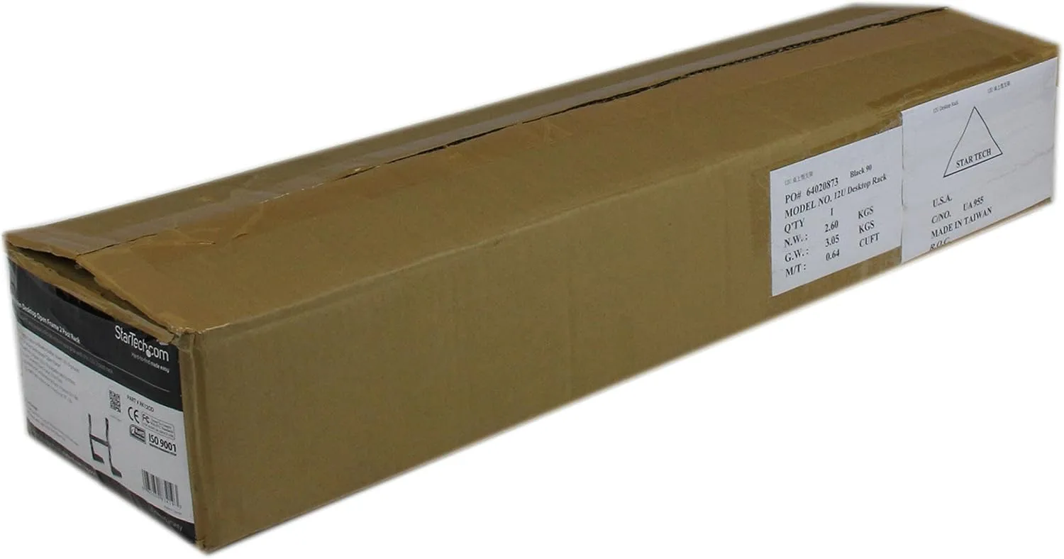 StarTech.com 12U Open Frame Server Rack - 19" 2 Post Network Rack – Free Standing Audio Video & IT Equipment (RK12OD) 12U 12u