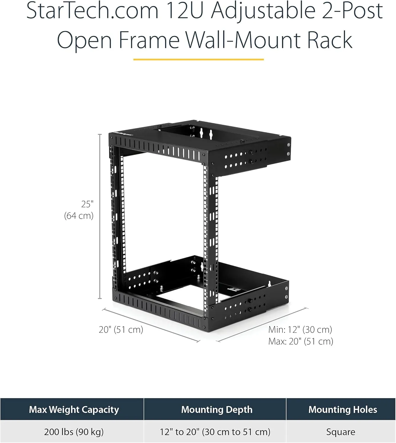 StarTech.com 2-Post 19" Open-Frame Wall Mount Network Rack with Adjustable Depth