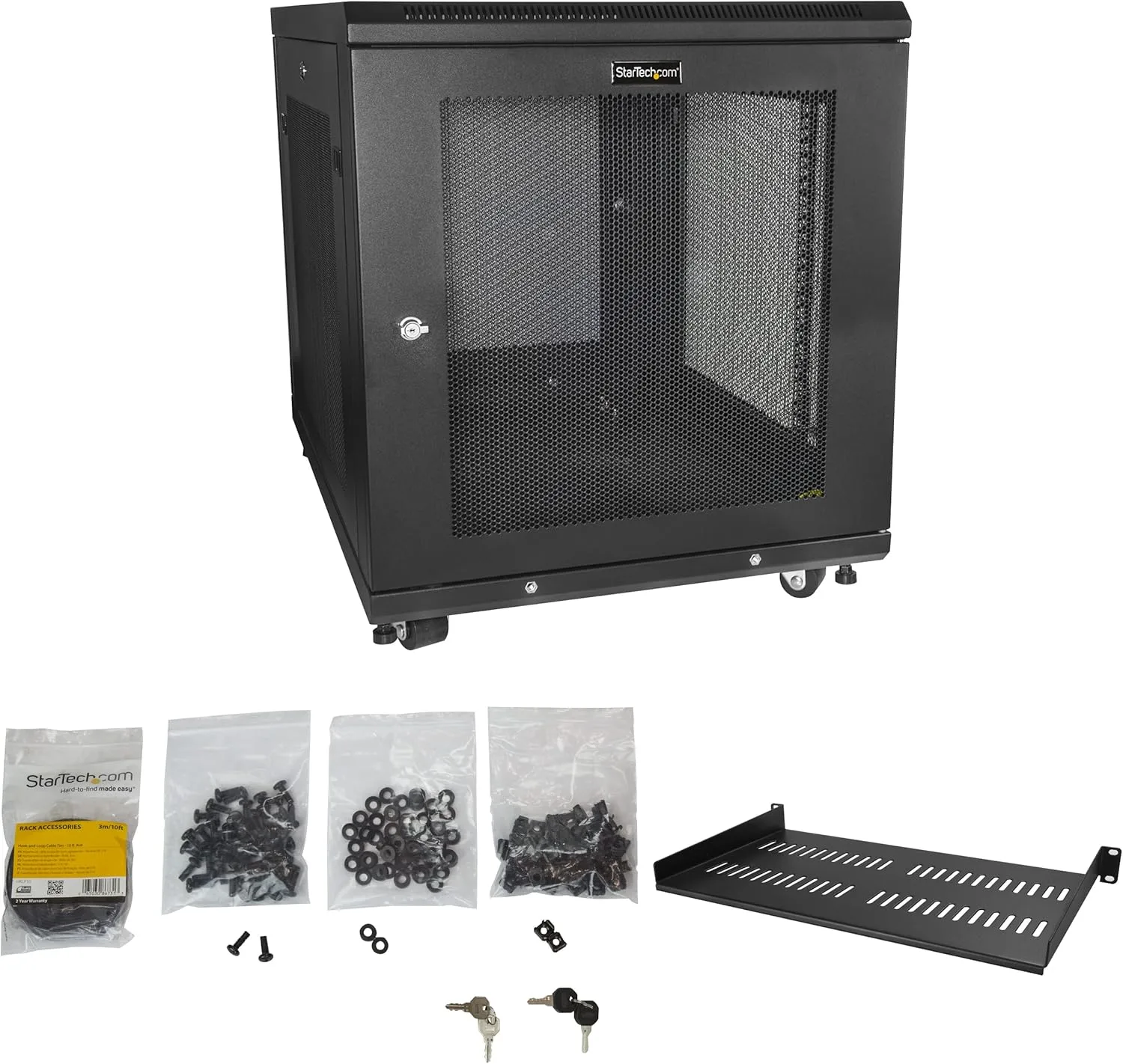 StarTech 4-Post 19" Server Rack Cabinet with Adjustable Mounting Rails and Locking Mesh Doors