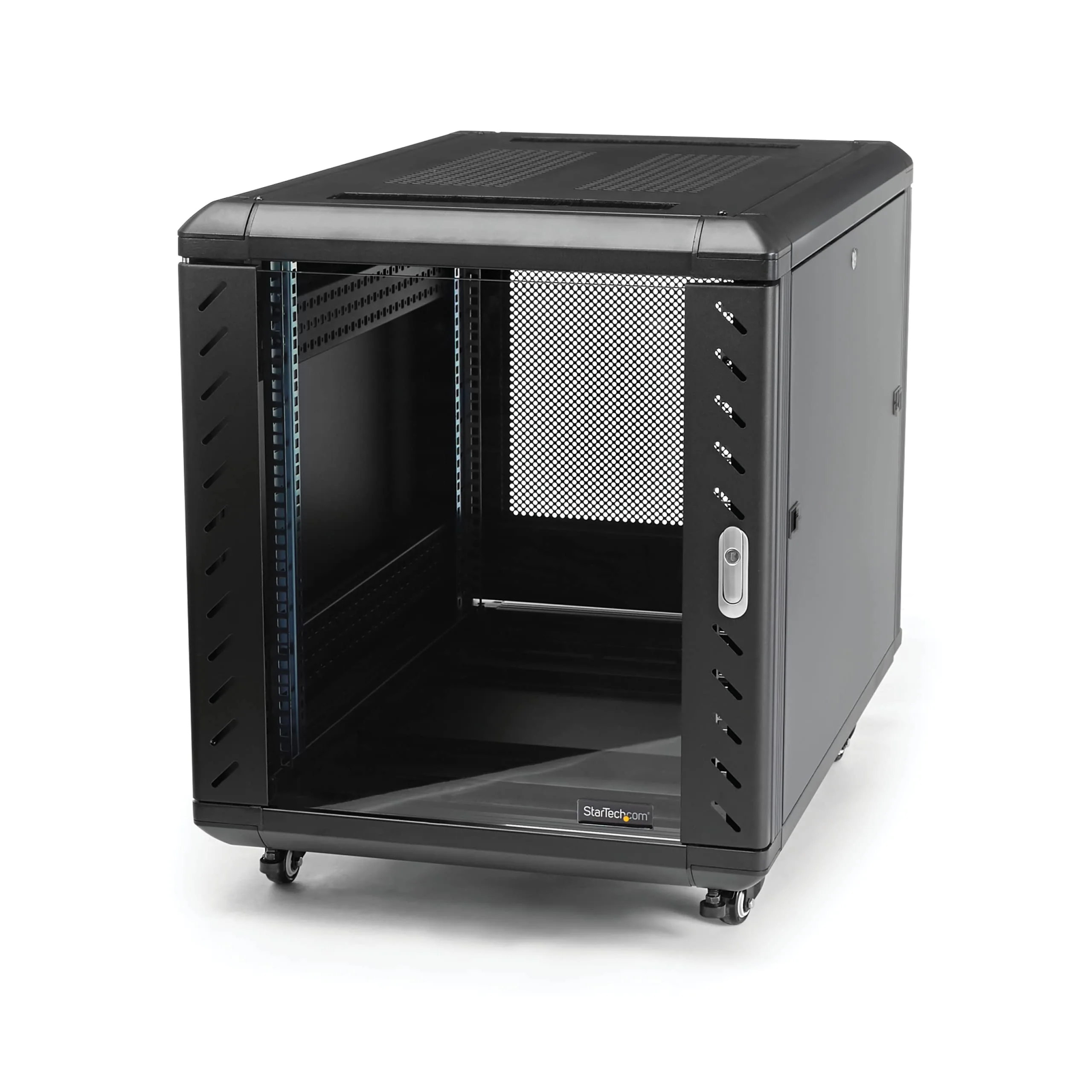 StarTech.com 12U 36in 4-Post Server Rack Cabinet with Casters, Lockable Glass Door (RK1236BKF)