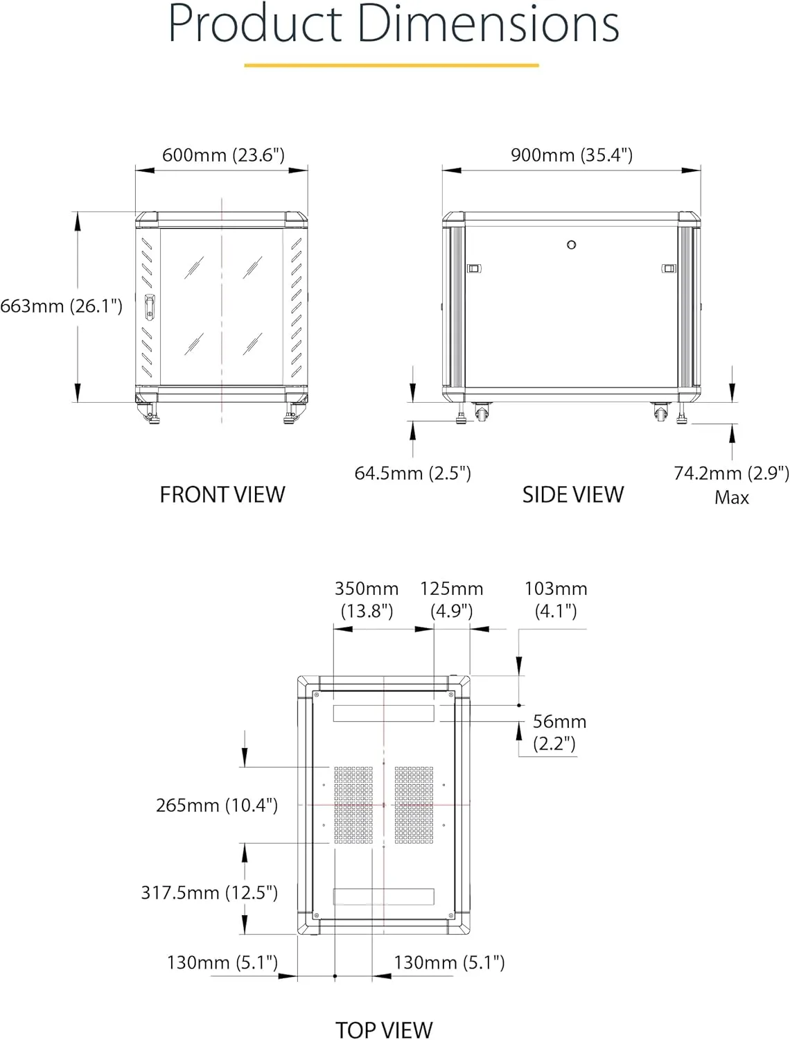 StarTech.com 12U 36in 4-Post Server Rack Cabinet with Casters, Lockable Glass Door (RK1236BKF)