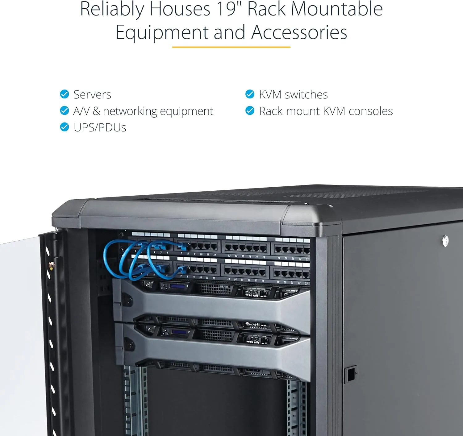 StarTech.com 12U 36in 4-Post Server Rack Cabinet with Casters, Lockable Glass Door (RK1236BKF)