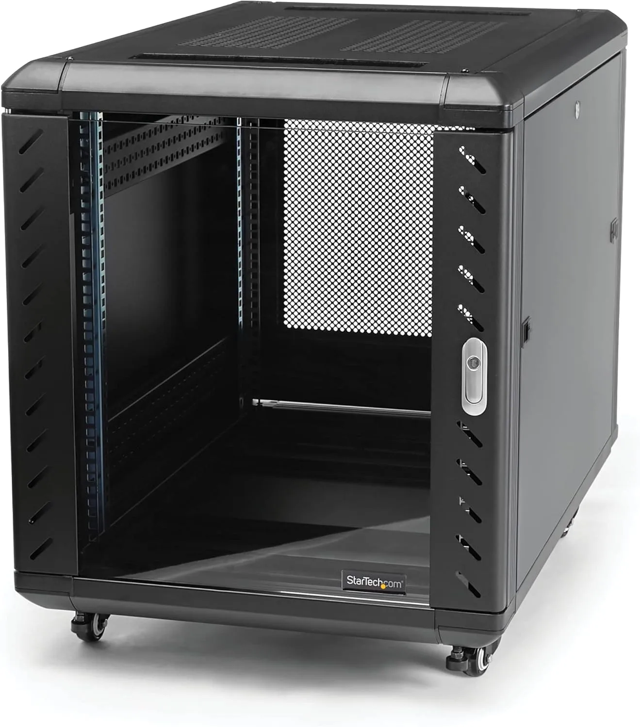 StarTech.com 12U 36in 4-Post Server Rack Cabinet with Casters, Lockable Glass Door (RK1236BKF)