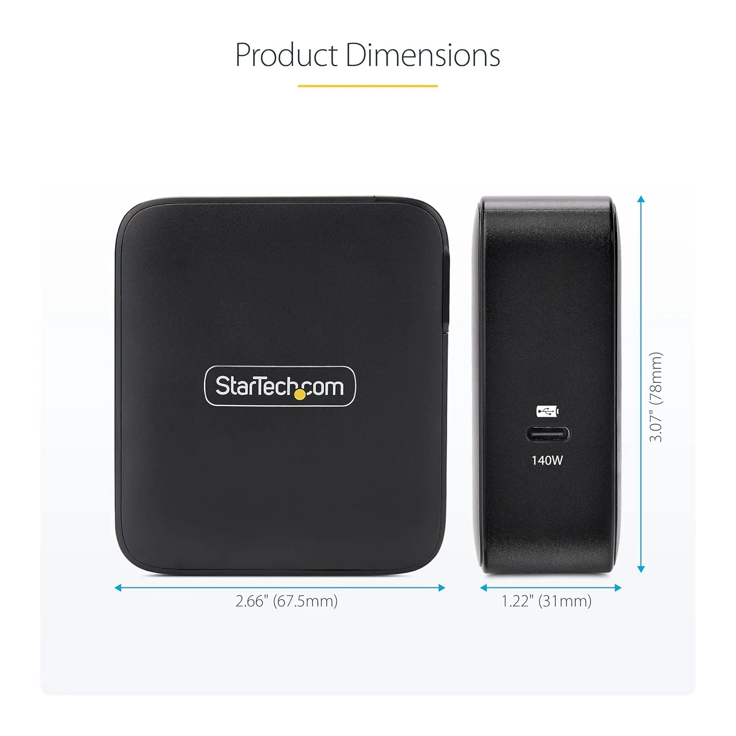 StarTech.com 140W USB-C Wall Charger, USB-IF Certified, Single USB-C, PD 3.1 Portable GaN Charging