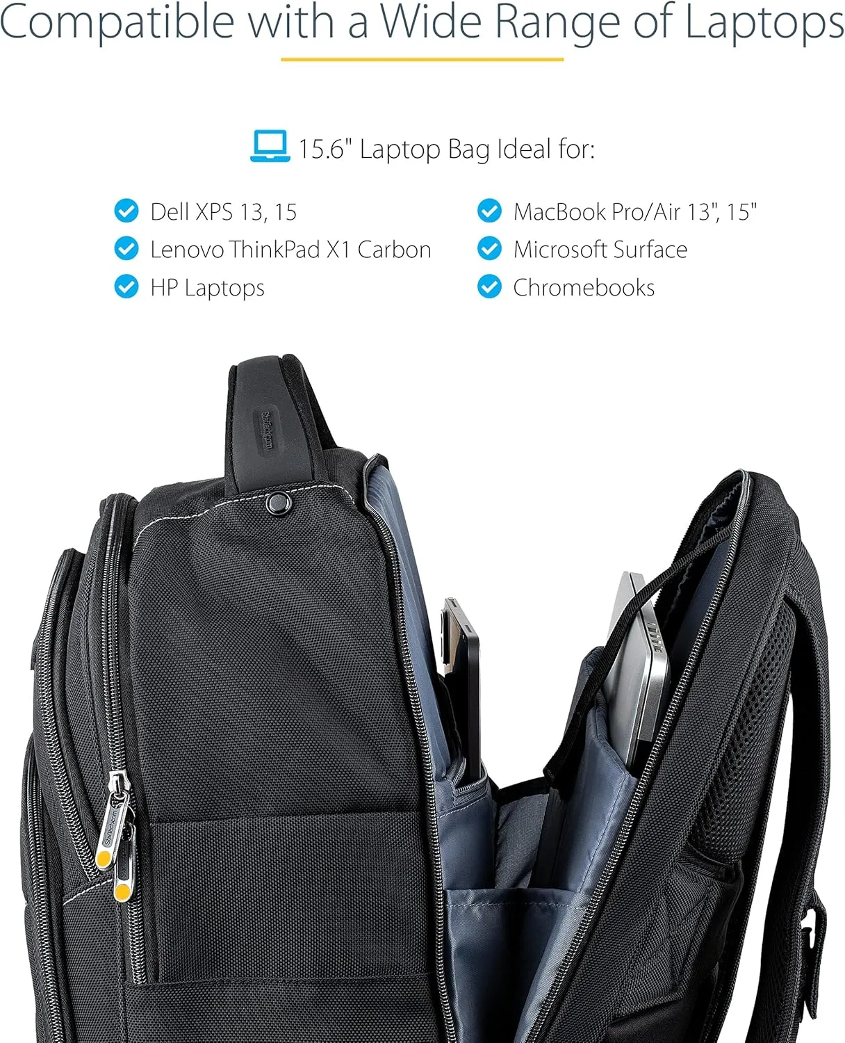 StarTech.com Unisex Backpack Ergonomic Computer Bag with Removable Accessories Case - 1680D Ballistic Nylon, Black