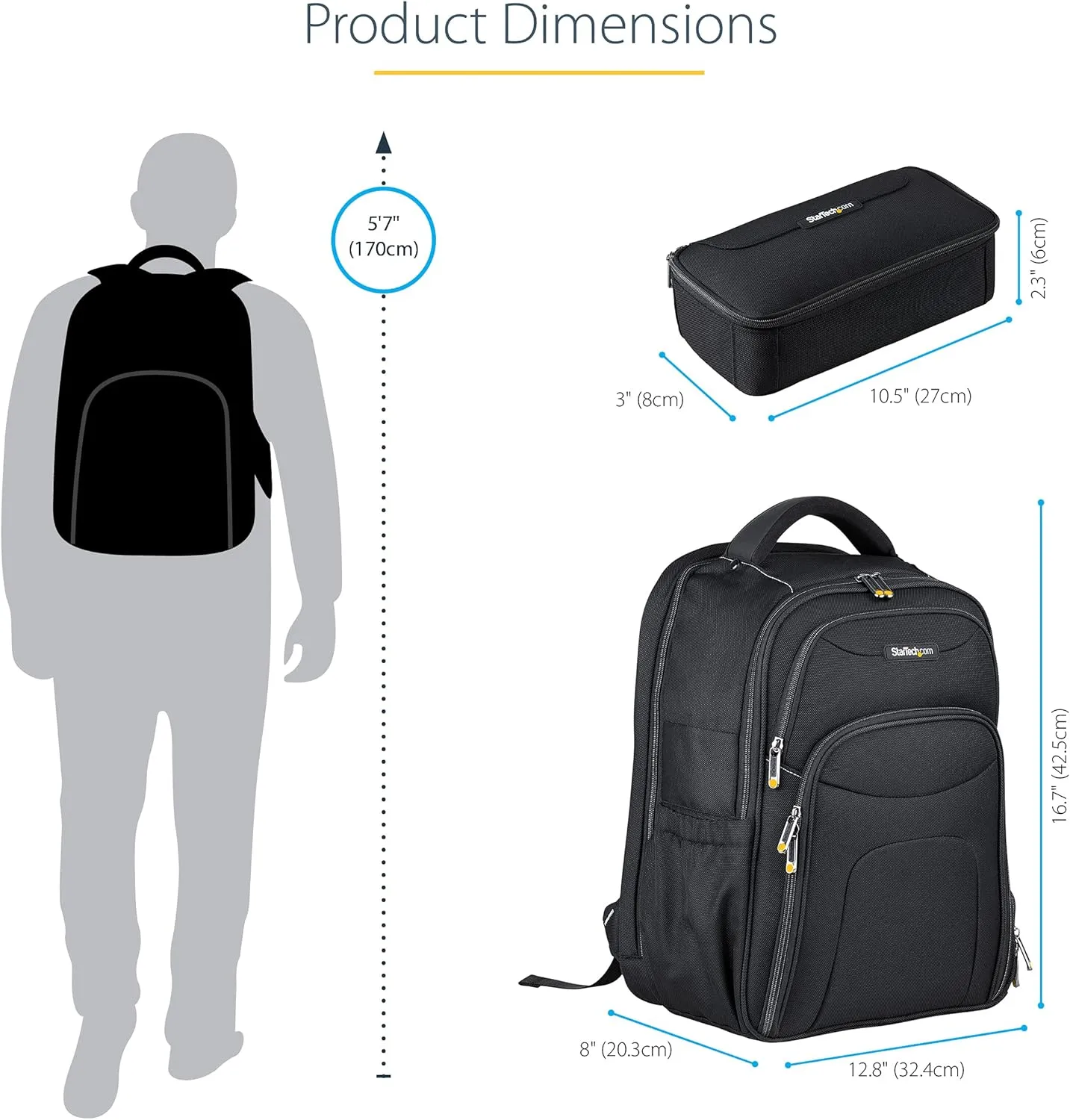 StarTech.com Unisex Backpack Ergonomic Computer Bag with Removable Accessories Case - 1680D Ballistic Nylon, Black