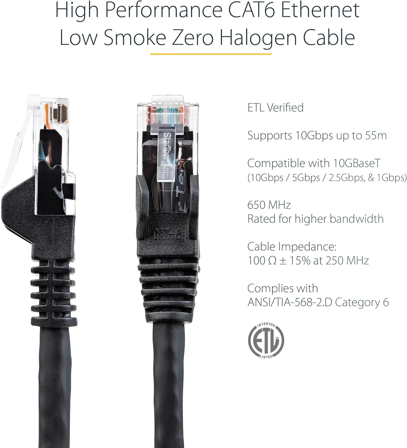 StarTech.com LSZH CAT6 Ethernet Patch Cable - 10 Gigabit 650MHz, 100W PoE, Snagless RJ45