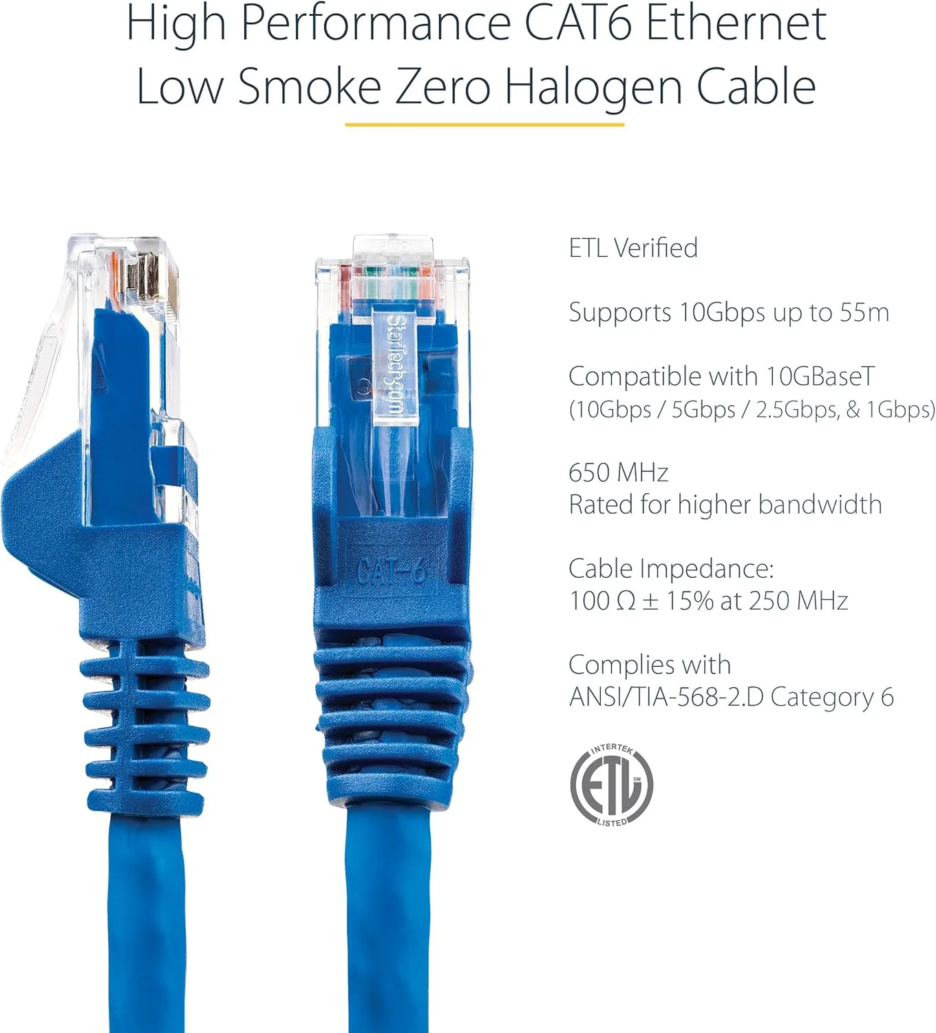StarTech.com 50ft (15m) CAT6 Ethernet Cable - LSZH (Low Smoke Zero Halogen) - ETL Verified (N6LPATCH50BL)