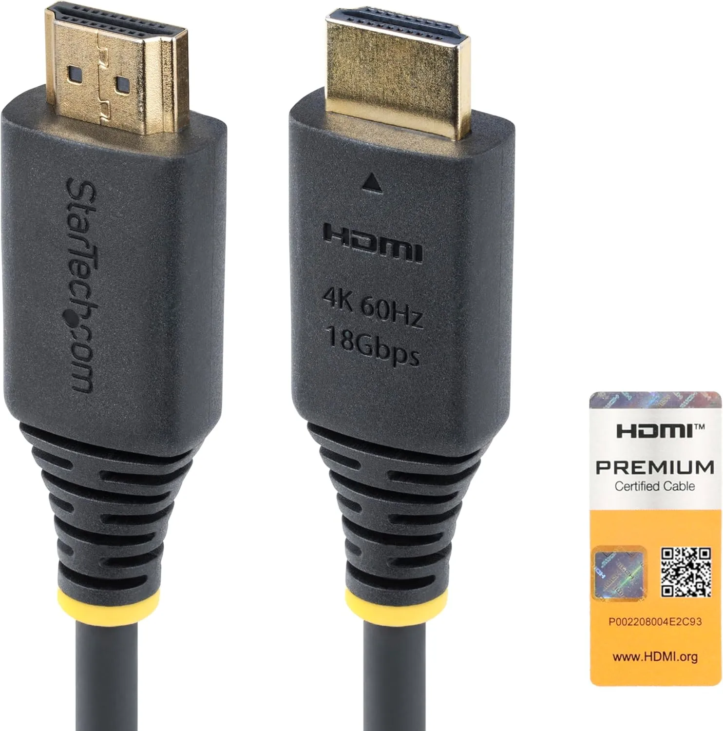StarTech.com 2m (6.6ft) Premium Certified High Speed HDMI Cable, 4K 60Hz/1440p 144Hz, 18Gbps, UHD HDMI 2.0 Cord, TPE Jacket