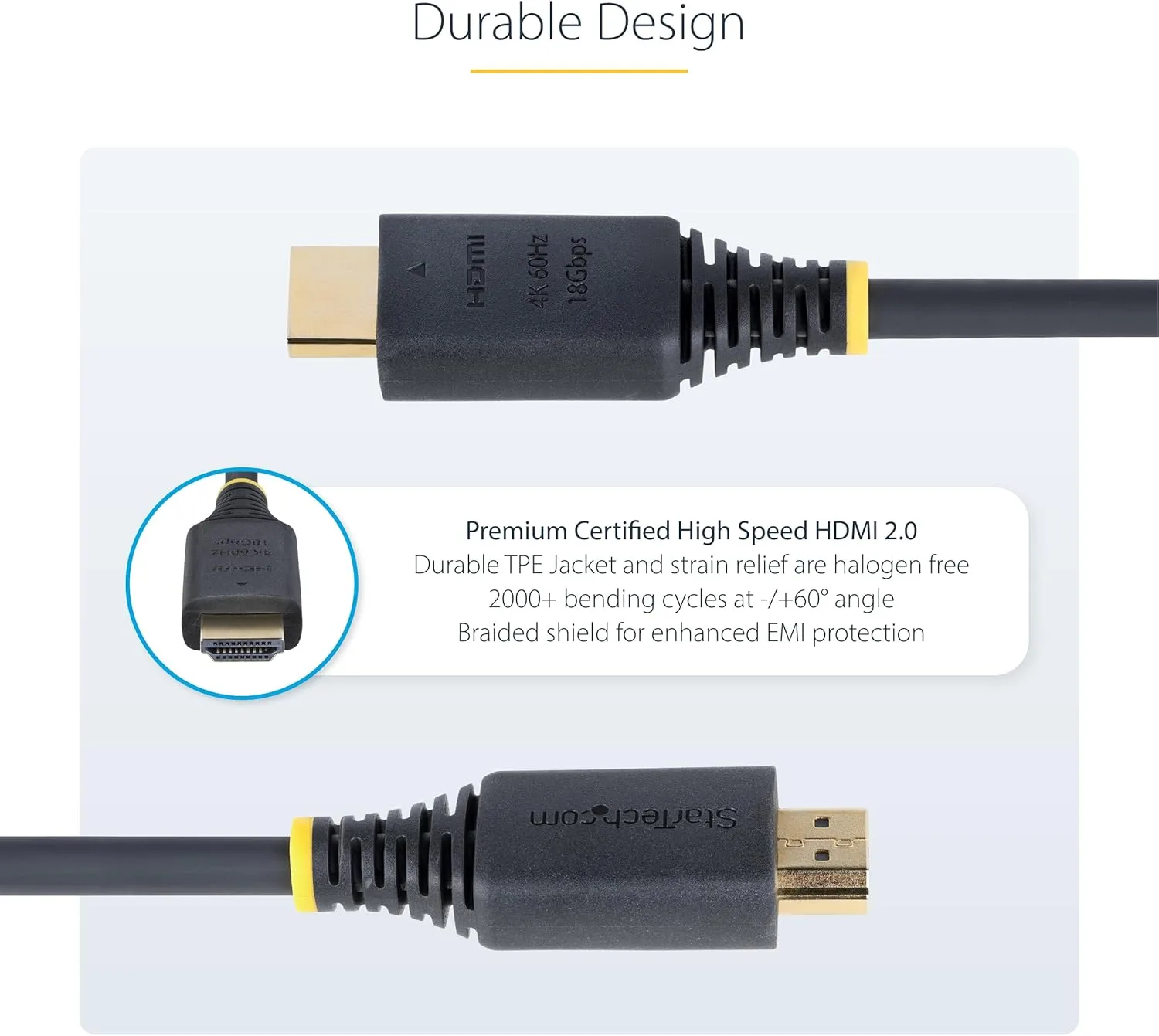 StarTech.com 2m (6.6ft) Premium Certified High Speed HDMI Cable, 4K 60Hz/1440p 144Hz, 18Gbps, UHD HDMI 2.0 Cord, TPE Jacket