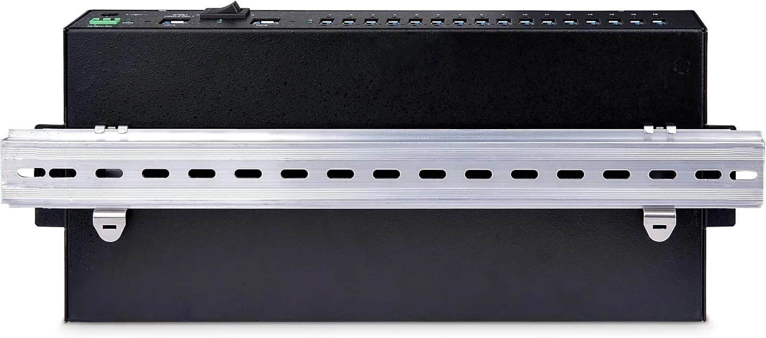 StarTech.com 16-Port Industrial USB 5Gbps Hub with Power Adapter, Metal, DIN/Surface/Rack Mountable, Dual-Host Hub/Switch, TAA