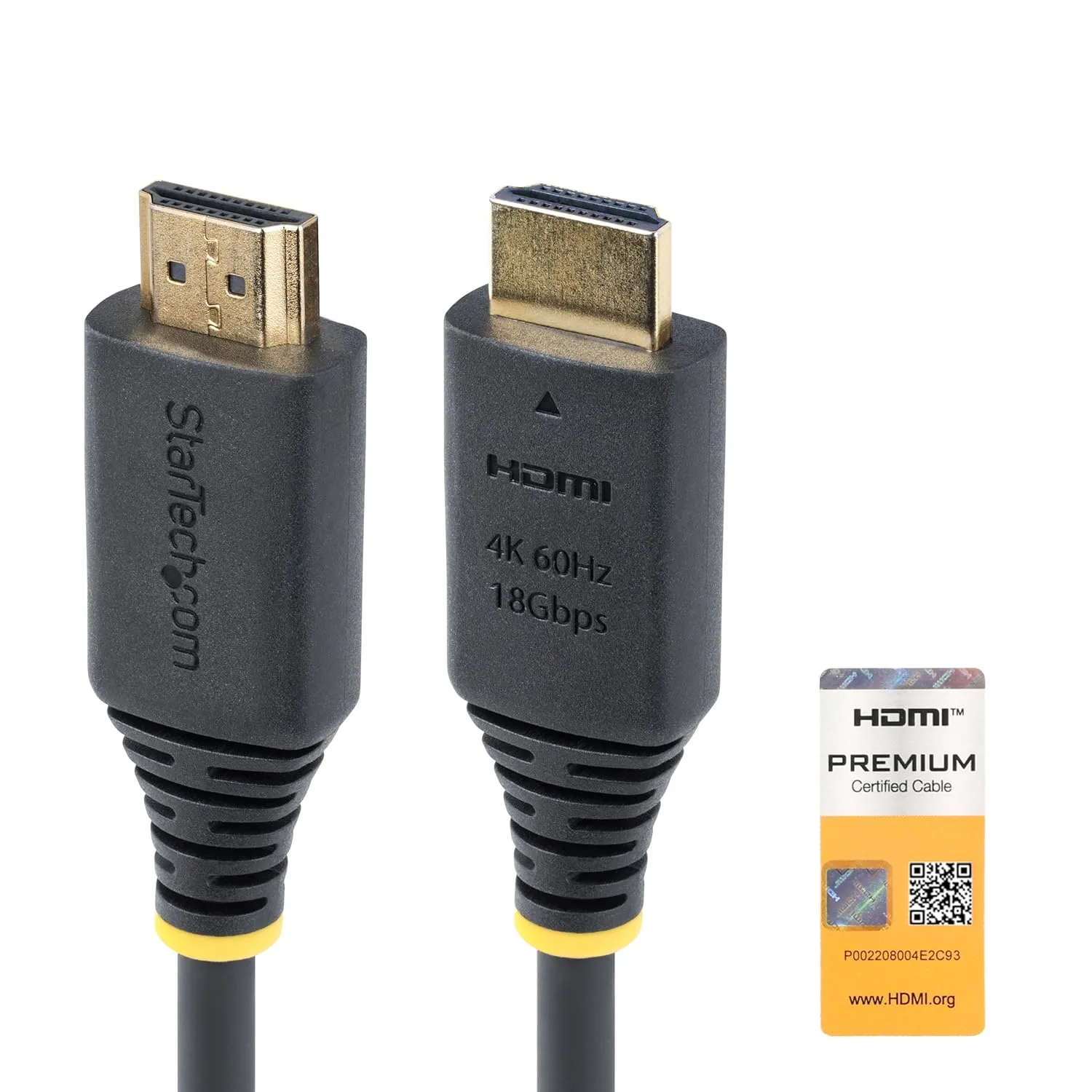 StarTech.com 1.6ft (50cm) Premium Certified High Speed HDMI Cable, 4K 60Hz/1440p 144Hz, 18Gbps, UHD HDMI 2.0 Cord