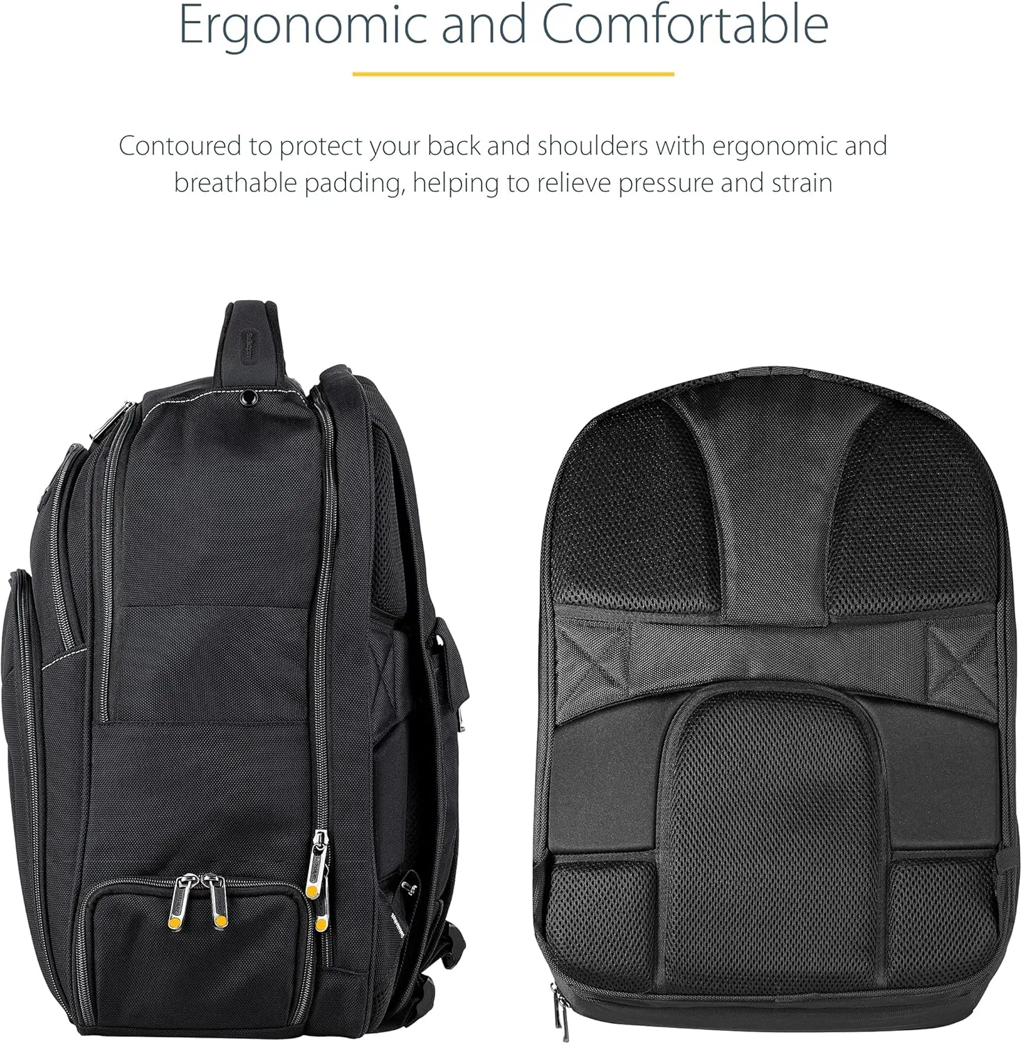 StarTech.com Unisex Backpack Ergonomic Computer Bag with Removable Accessories Case - 1680D Ballistic Nylon, Black