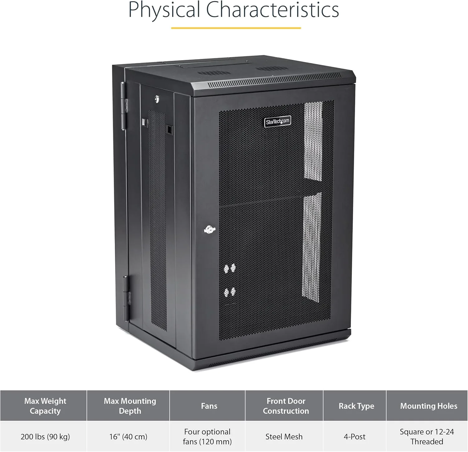 StarTech.com 18U Wall Mount Network Cabinet with Hinged Back Panel