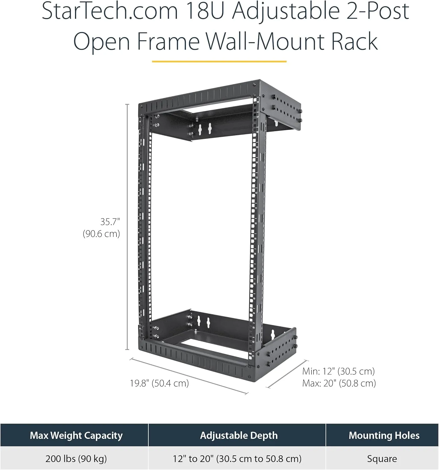 StarTech.com 2-Post 19" Open-Frame Wall Mount Network Rack with Adjustable Depth