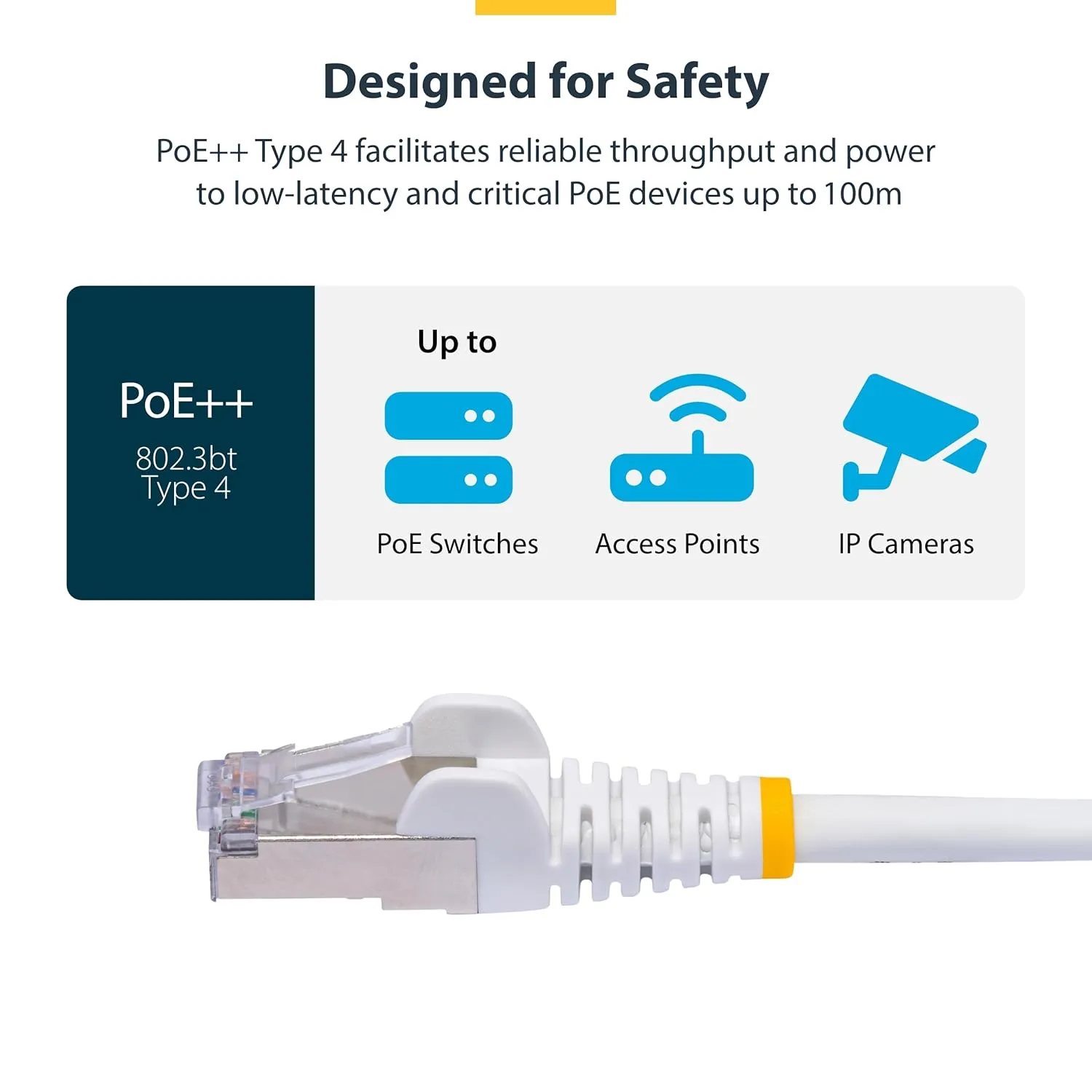 StarTech.com 6in White CAT8 Ethernet Cable, Snagless RJ45, 25G/40G, 2000MHz, 100W PoE++, S/FTP, 26AWG Pure Bare Copper, LSZH
