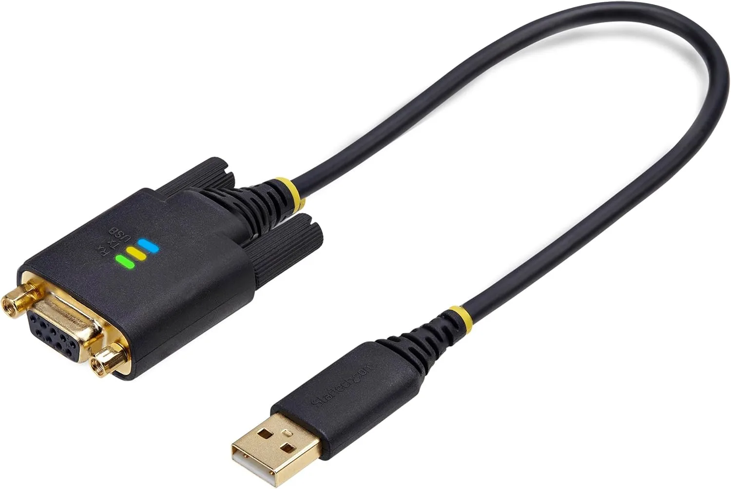 StarTech.com 1ft/30cm USB to Null Modem Serial Adapter Cable, COM Retention, FTDI, USB-A to RS232, Changeable DB9 Nuts/Screws
