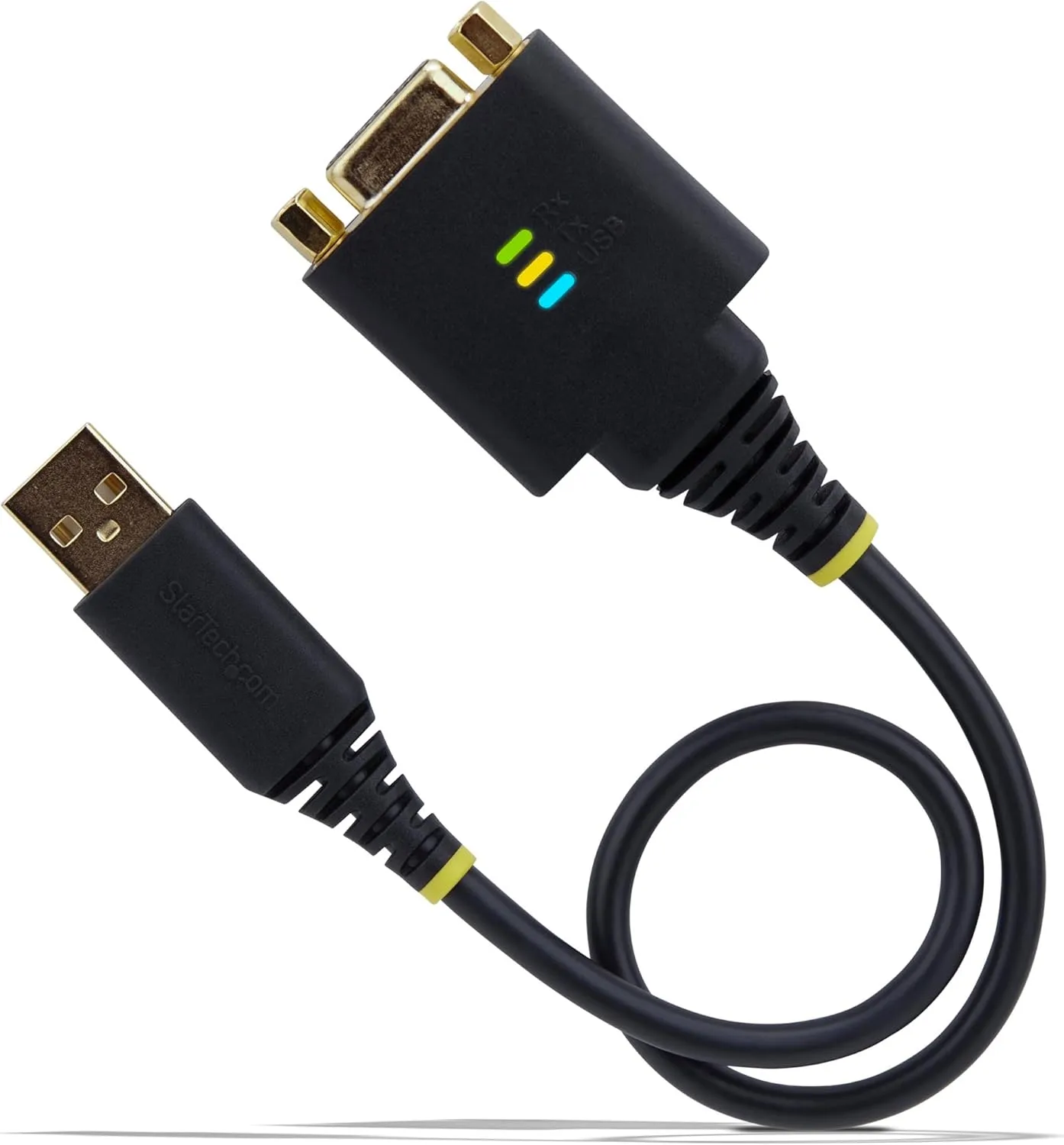 StarTech.com 1ft/30cm USB to Null Modem Serial Adapter Cable, COM Retention, FTDI, USB-A to RS232, Changeable DB9 Nuts/Screws