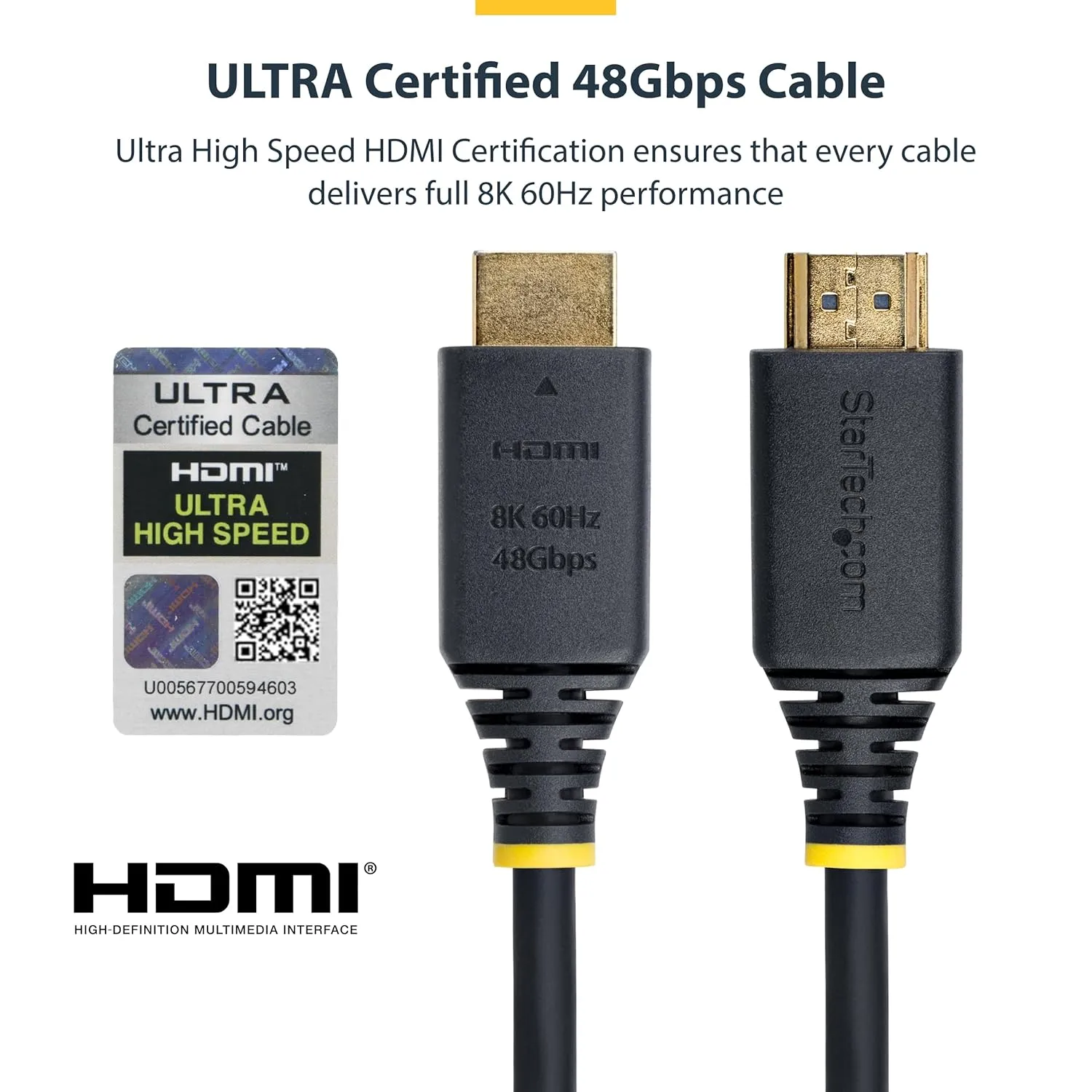 StarTech.com 1m (3ft) Certified Ultra High Speed HDMI Cable, 8K 60Hz/4K 120Hz, HDMI 2.1 Cord with HDR10+ / eARC, 48Gbps