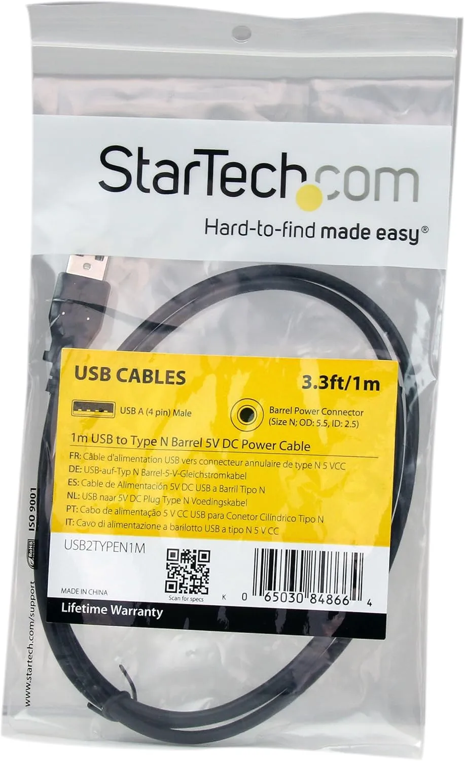 StarTech.com USB-A to Coaxial Barrel 5V Power Cable