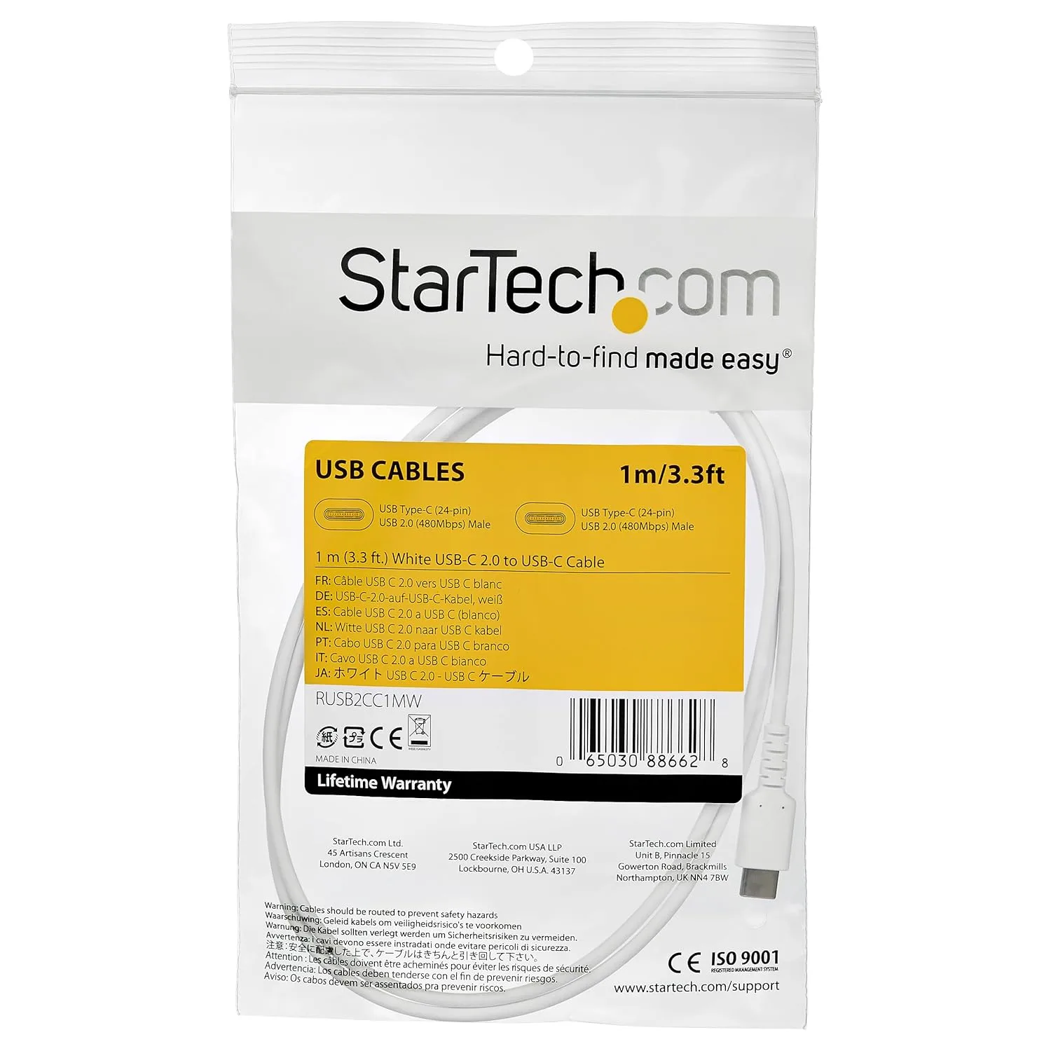 StarTech.com USB-C to USB-C Cable — Aramid Fiber, TPE Jacket, USB 2.0, 60W