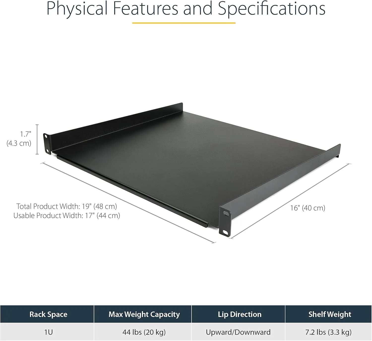 StarTech.com Universal Server Rack Shelf - Fixed Cantilever Tray for 19in Racks