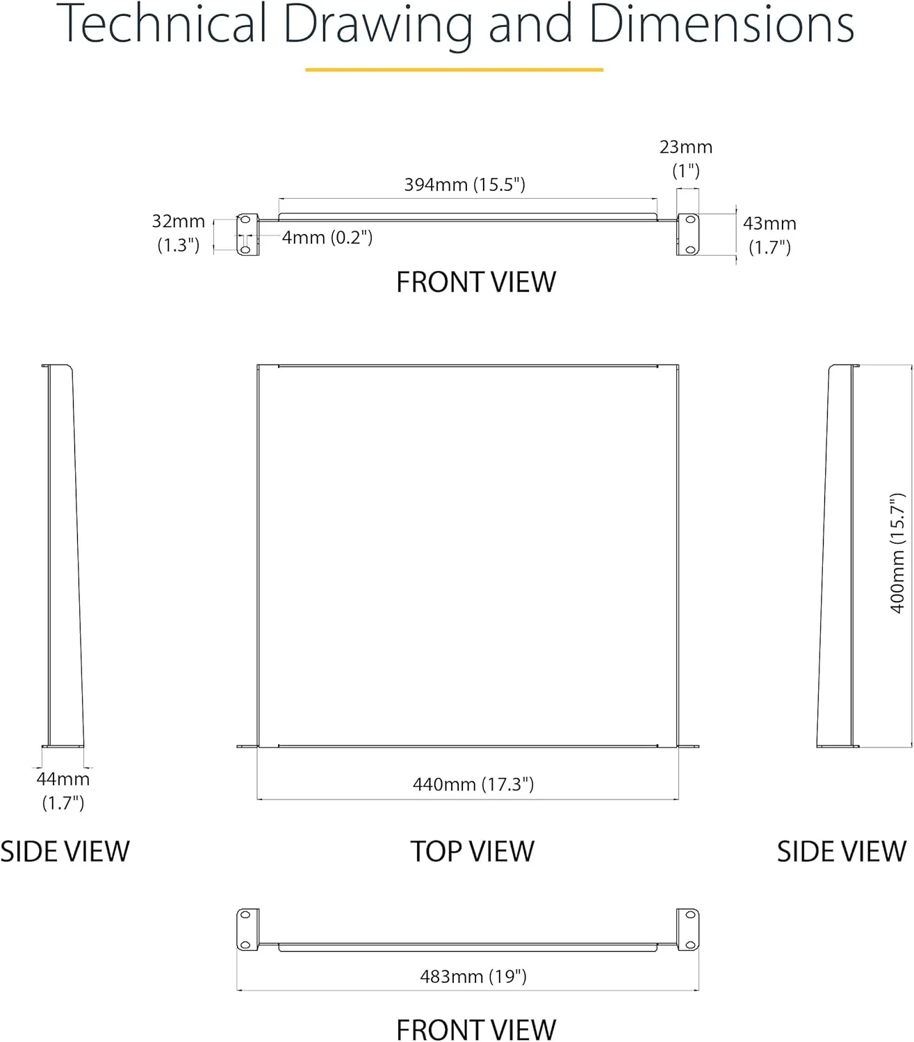 StarTech.com Universal Server Rack Shelf - Fixed Cantilever Tray for 19in Racks