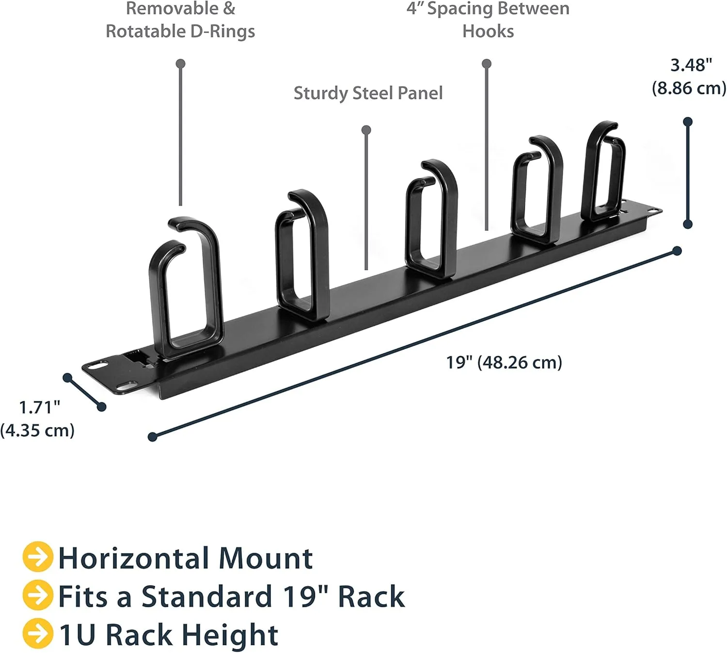 StarTech.com Vertical 40U Server Rack Cable Management Bundle with 19” Server Rack Cable Management Panel D-Ring Hooks + Cable Management Panel