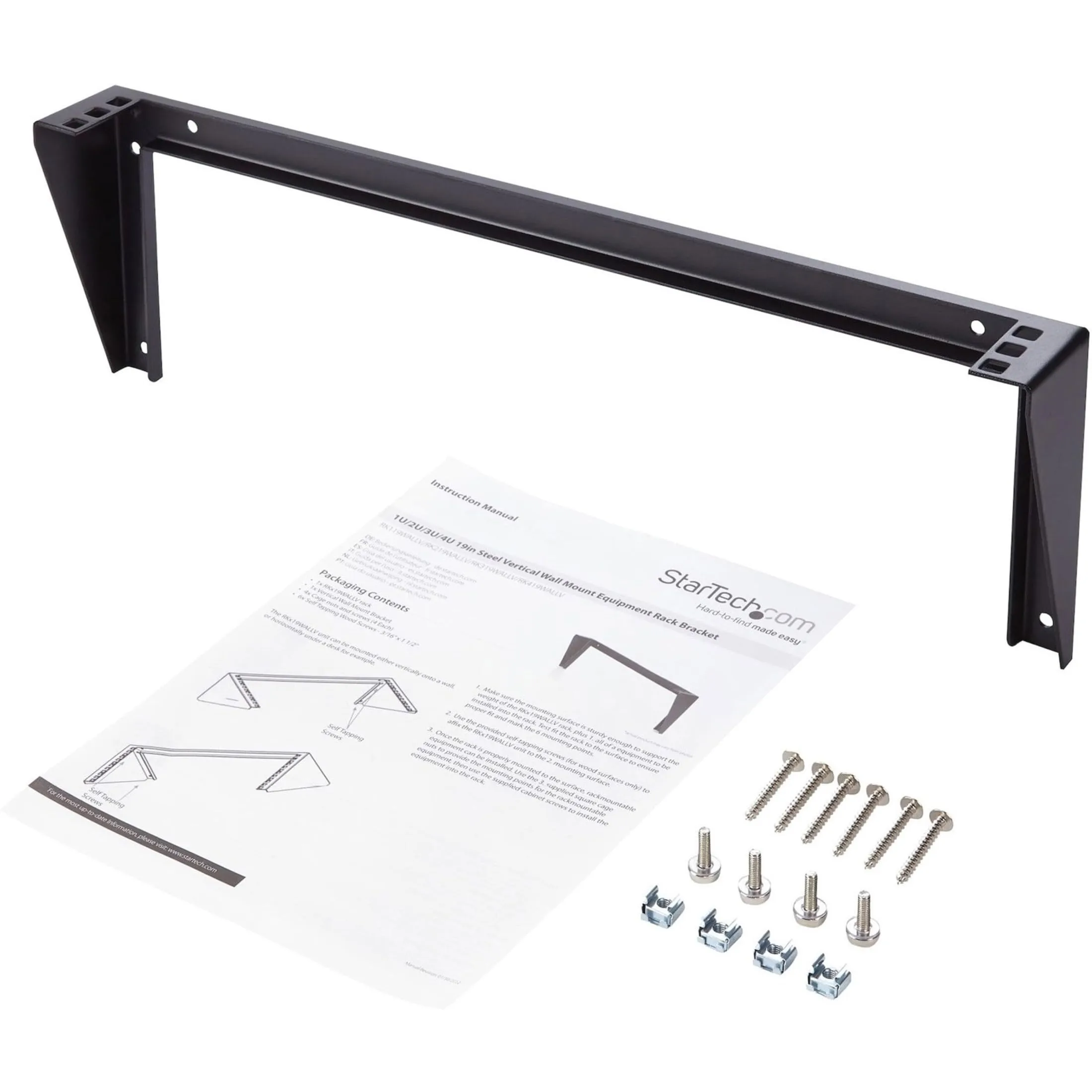 StarTech.com 1U Wall Mount Patch Panel Bracket – 19 in – Steel - Vertical Mounting Bracket for Networking and Data Equipment